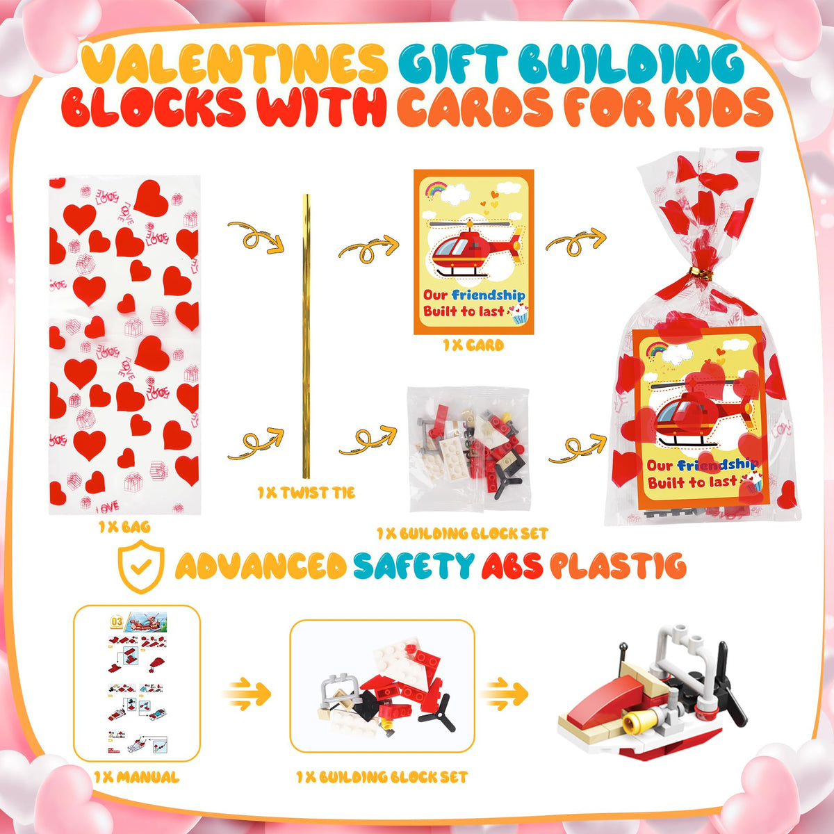 Lukfuu 24-Pack Valentines Day Gifts for Kids – Car Building Blocks & Cards