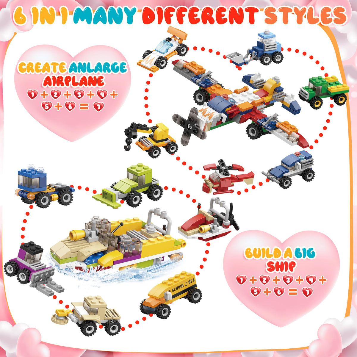 Lukfuu 24-Pack Valentines Day Gifts for Kids – Car Building Blocks & Cards