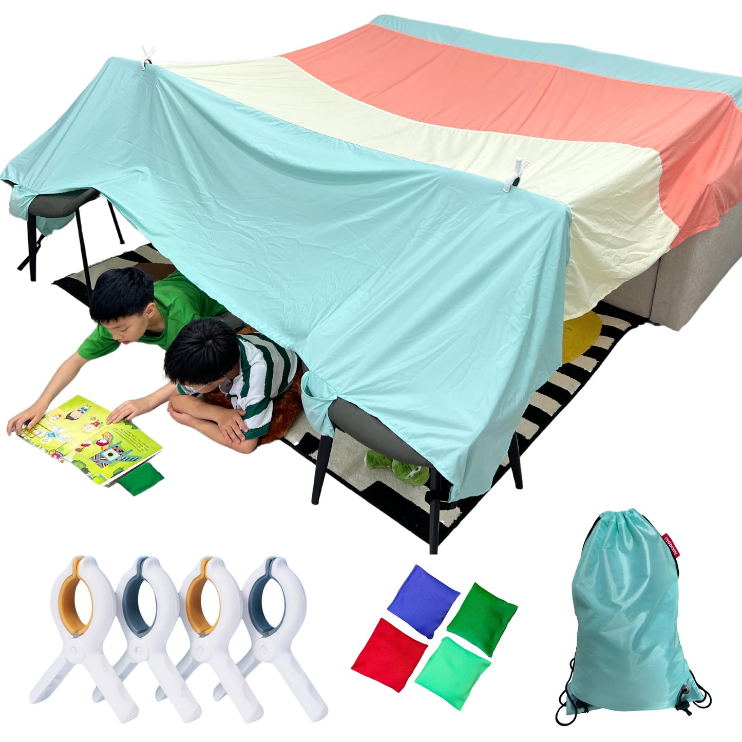 lukidoki Magic Fort Building Kit for Kids – Large 10x10 Ft, CPC Certified, Indoor/Outdoor