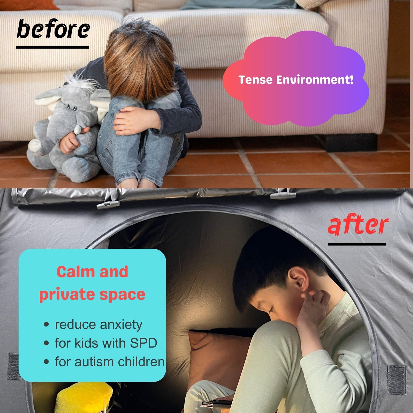 lukidoki Sensory Tent – Extra Large 39x33 in, CPC Certified, Pop-Up Blackout