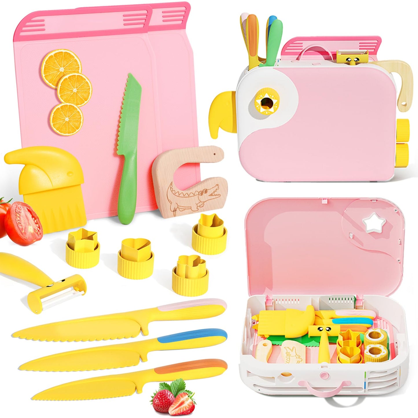 Lullulii Montessori Kitchen Tools for Toddlers – Safe Real-Cooking Knife Set with Storage Box
