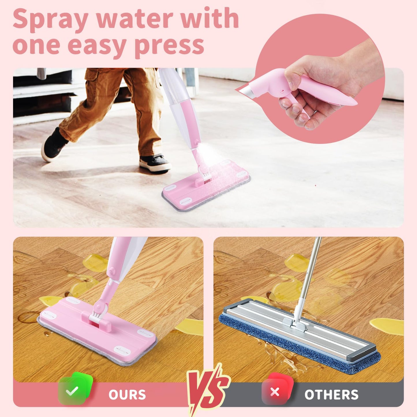 Lullulii Kids Spray Mop – Real Working Toddler Cleaning Set for Floors | Pink