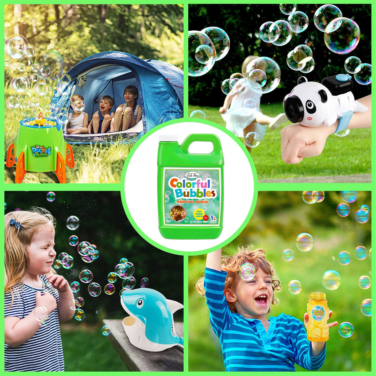 Lulu Home Bubble Concentrated Solution – 1 L Grass Green for Bubble Machines, Giant Bubbles & Party Fun