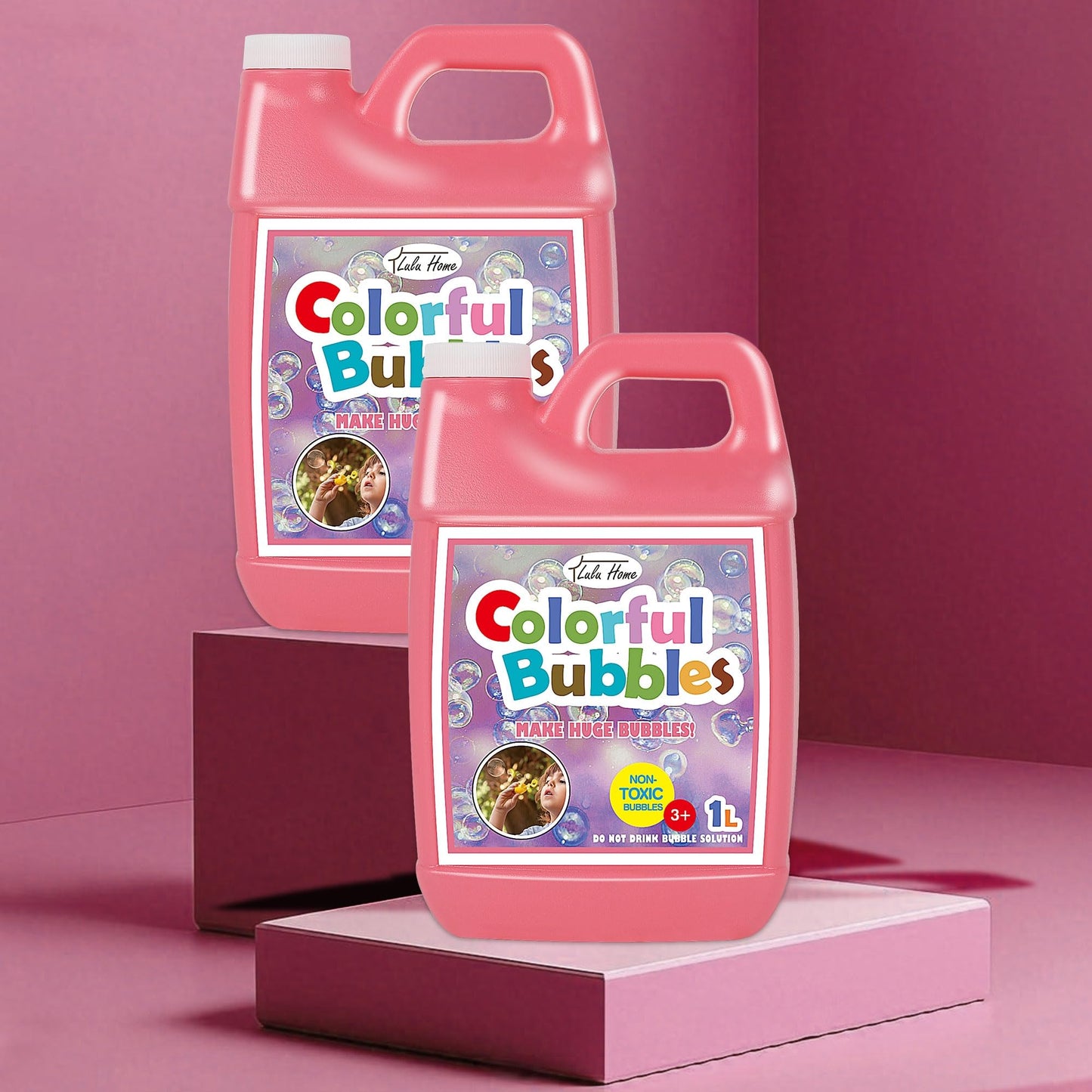 Lulu Home Bubble Concentrated Solution - 2 Pack, 2 L Pink Bottle for Bubble Machines & Giant Bubbles