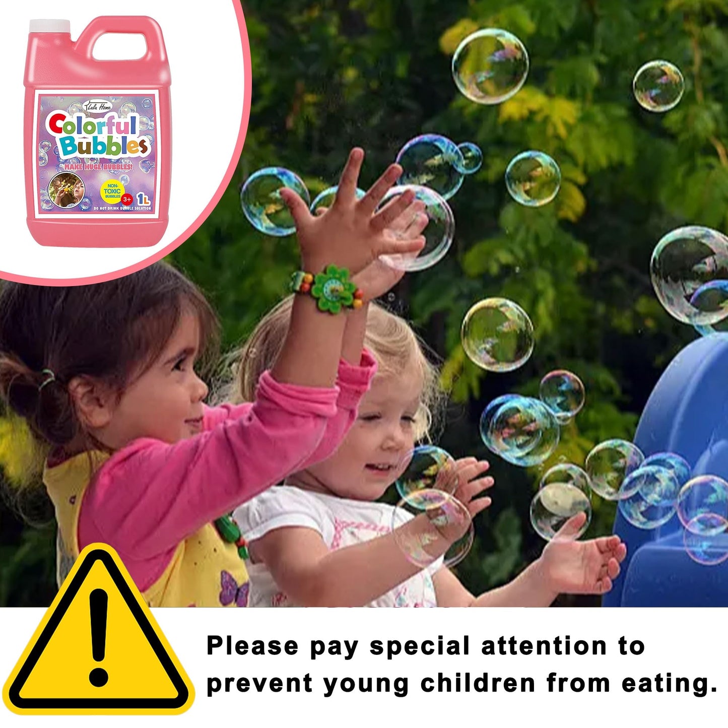 Lulu Home Bubble Concentrated Solution - 2 Pack, 2 L Pink Bottle for Bubble Machines & Giant Bubbles