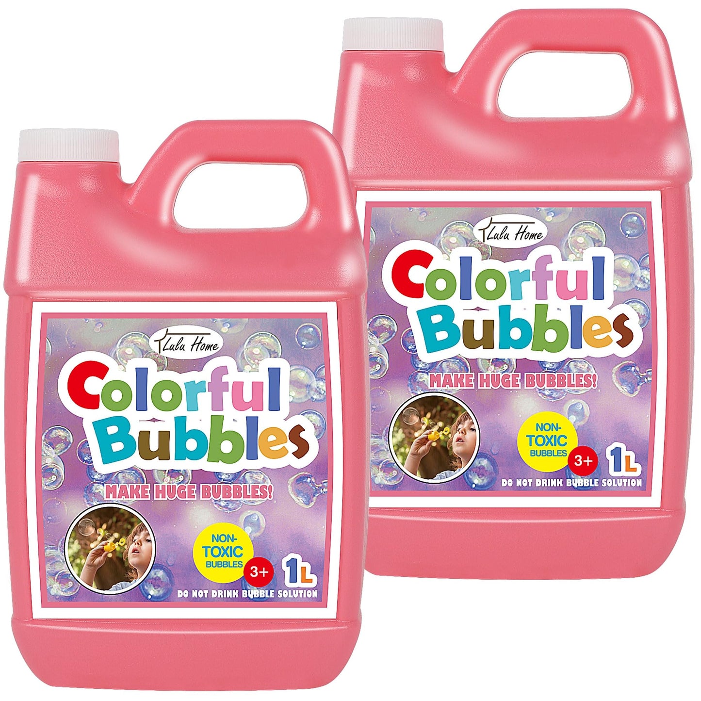 Lulu Home Bubble Concentrated Solution - 2 Pack, 2 L Pink Bottle for Bubble Machines & Giant Bubbles