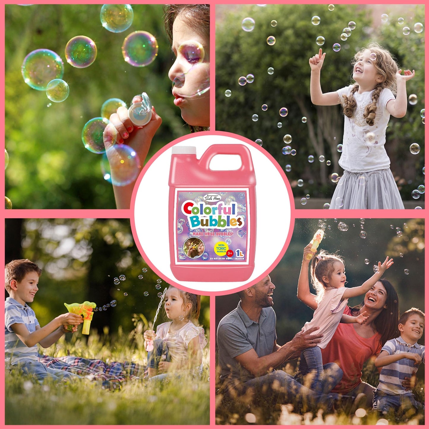 Lulu Home Bubble Concentrated Solution - 2 Pack, 2 L Pink Bottle for Bubble Machines & Giant Bubbles