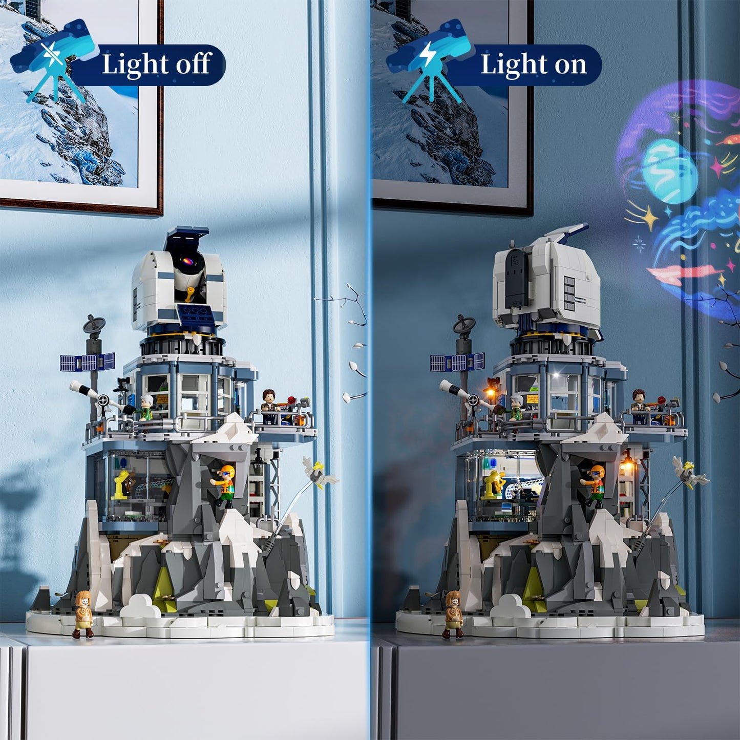 Lumibricks Alpine Observatory Lighting Set with Galaxy Projector – 2,437 Pcs Space Themed Building Bricks