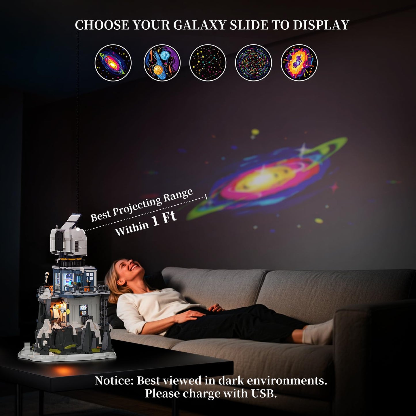 Lumibricks Alpine Observatory Lighting Set with Galaxy Projector – 2,437 Pcs Space Themed Building Bricks