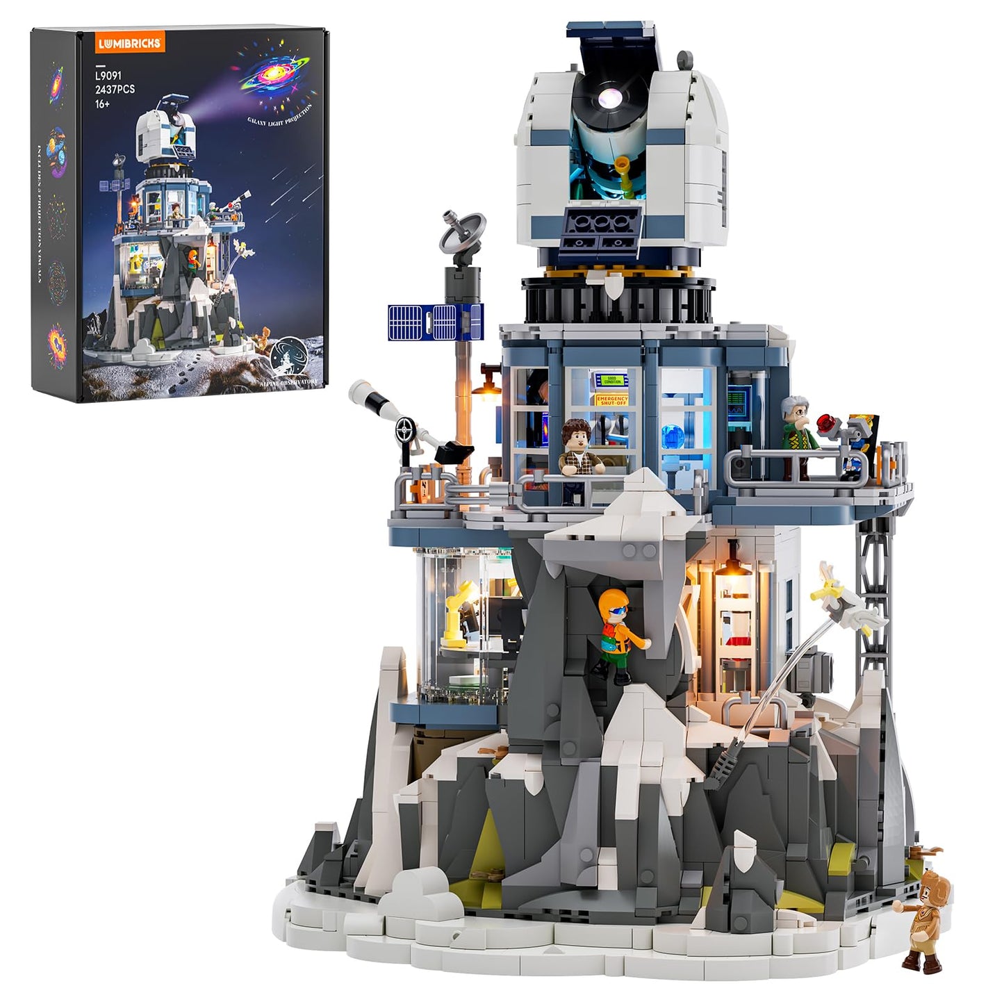 Lumibricks Alpine Observatory Lighting Set with Galaxy Projector – 2,437 Pcs Space Themed Building Bricks