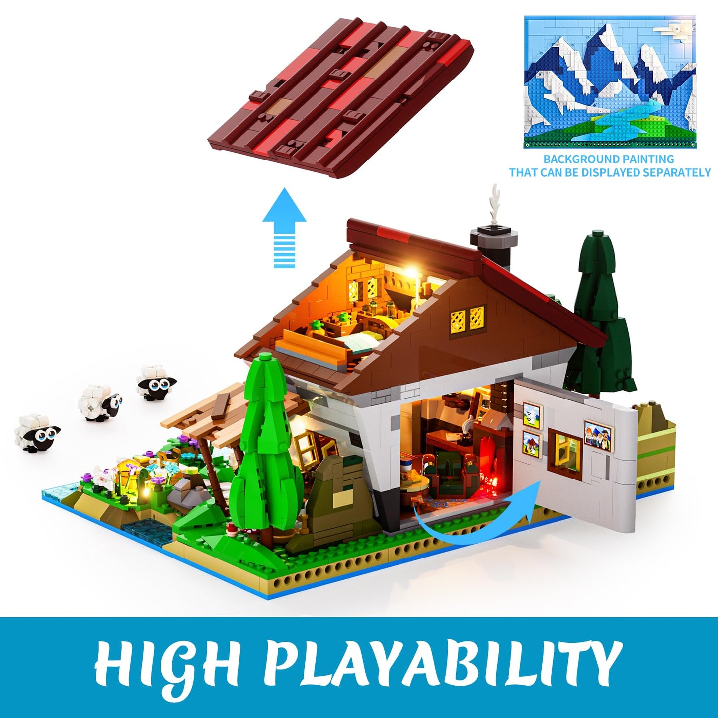 Lumibricks Farm Shepherd's-Cottage Lighting Building-Bricks Set | Alpine Sheep Farm LED Display (2265 Pcs)