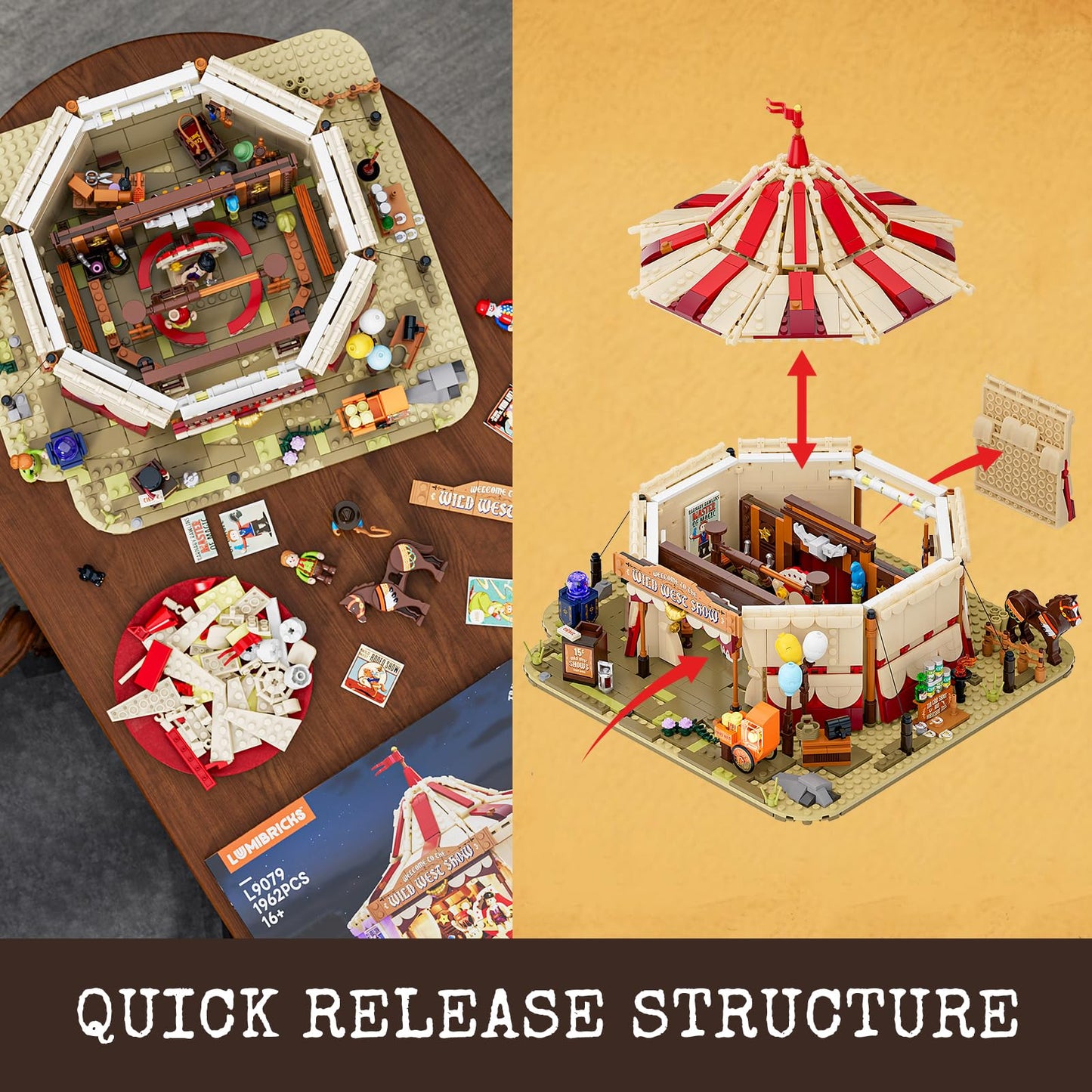 Lumibricks Travelling Circus Lighting Building-Bricks Set – The Wild West Show (1962 Pcs) for Adults & West Lovers
