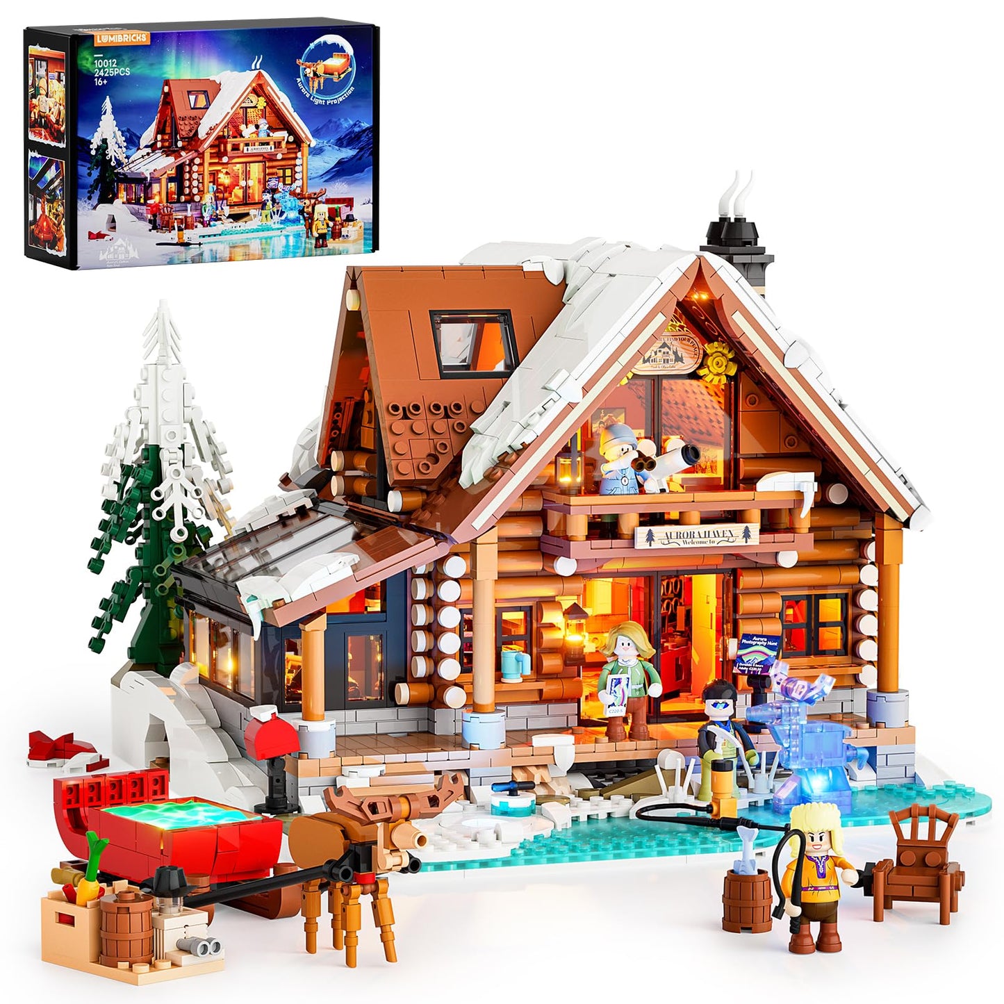 Lumibricks Aurora-Cabin LED Lighting Building Set – 2,425 Pieces Arctic Lodge