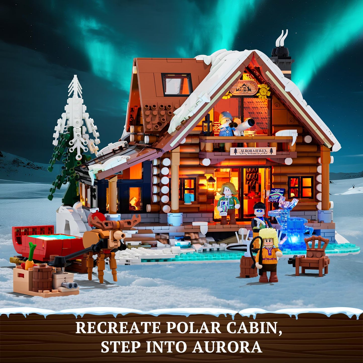 Lumibricks Aurora-Cabin LED Lighting Building Set – 2,425 Pieces Arctic Lodge