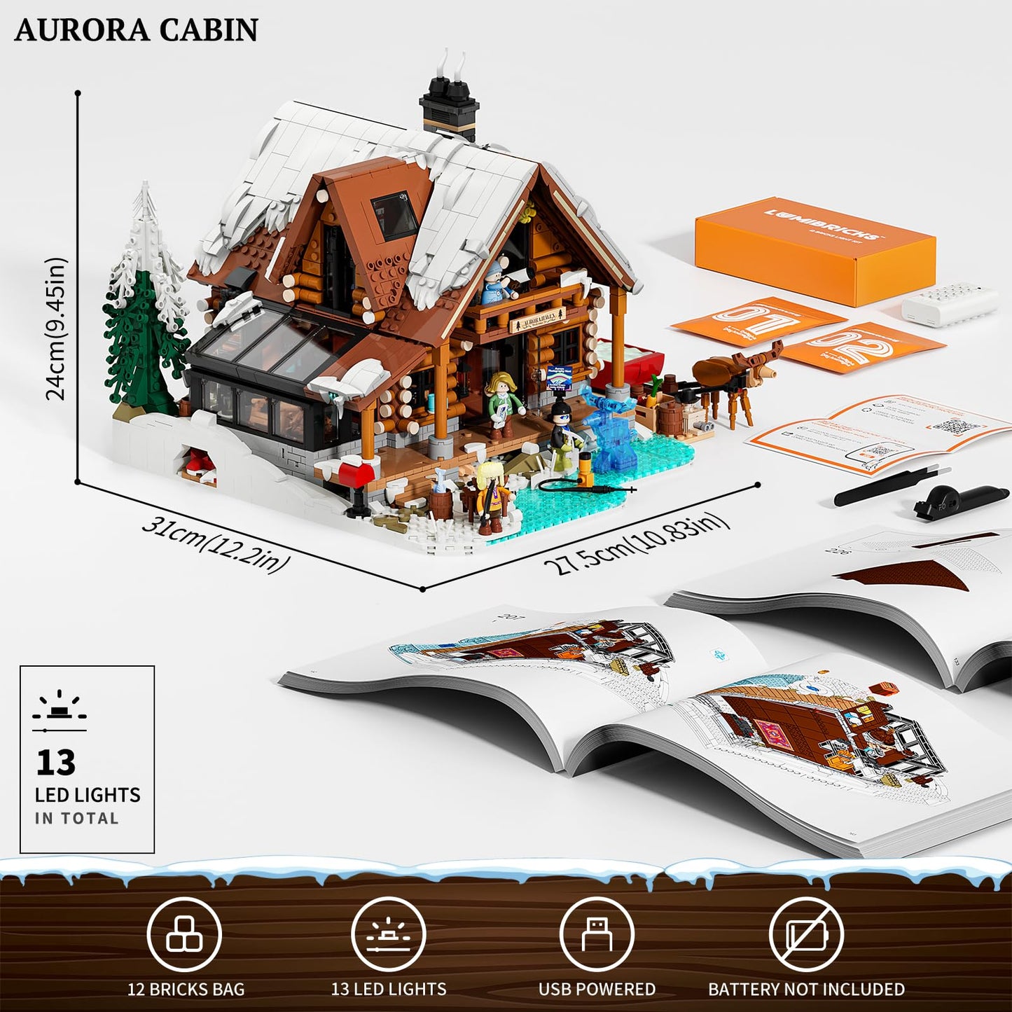 Lumibricks Aurora-Cabin LED Lighting Building Set – 2,425 Pieces Arctic Lodge