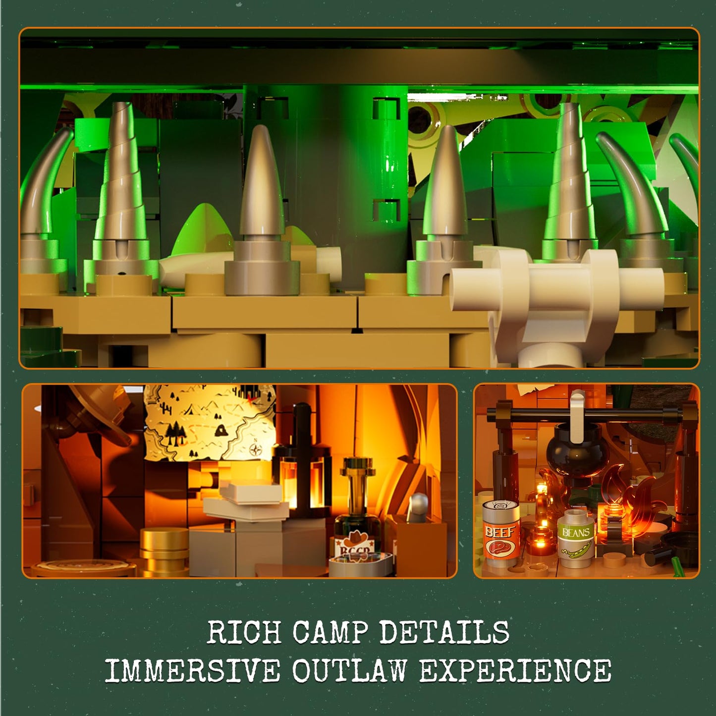Lumibricks Western Sequoia Bandit Outpost Lighting Building-Bricks Set – 1183 Pcs Collection for Wild West Role Play