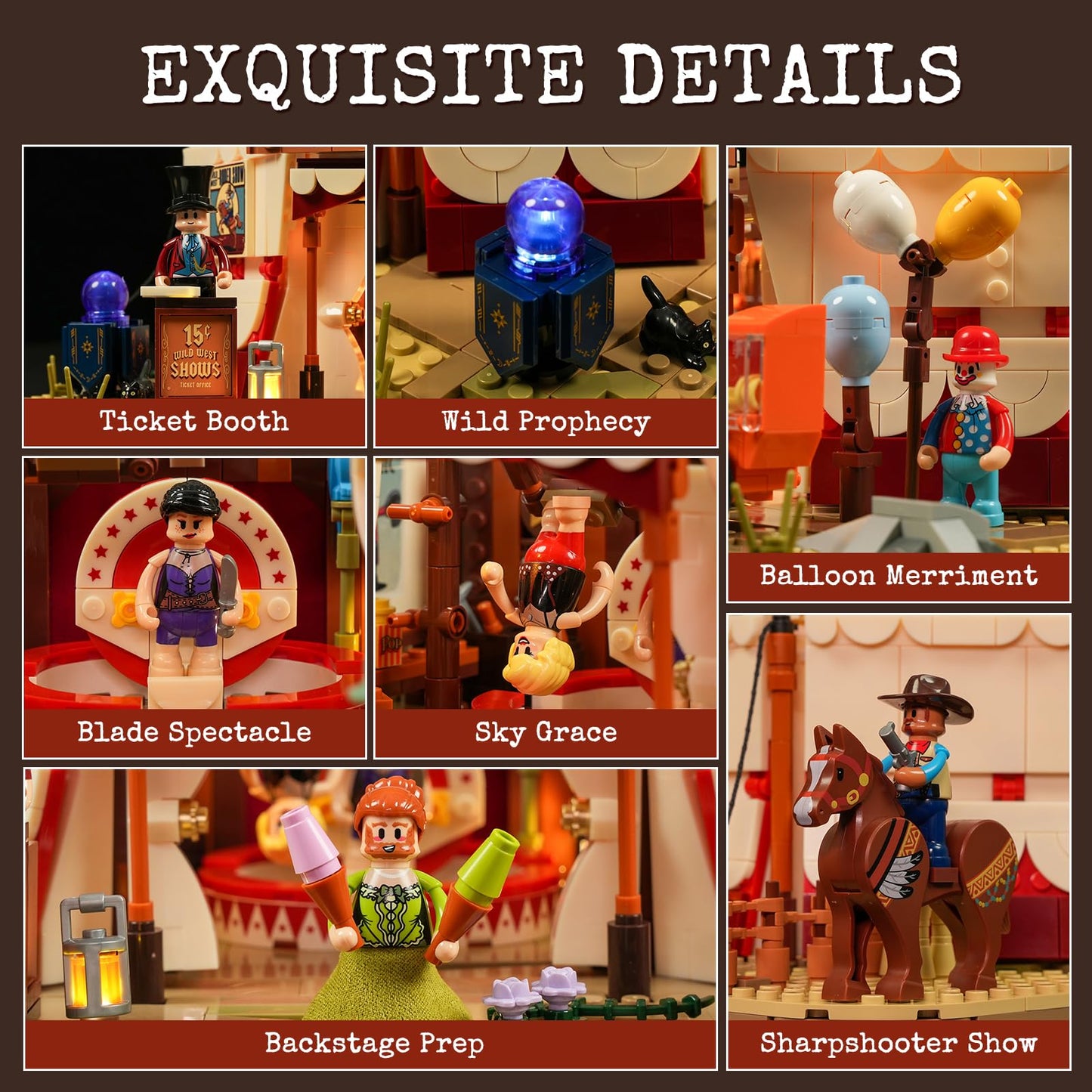 Lumibricks Travelling Circus Lighting Building-Bricks Set – The Wild West Show (1962 Pcs) for Adults & West Lovers
