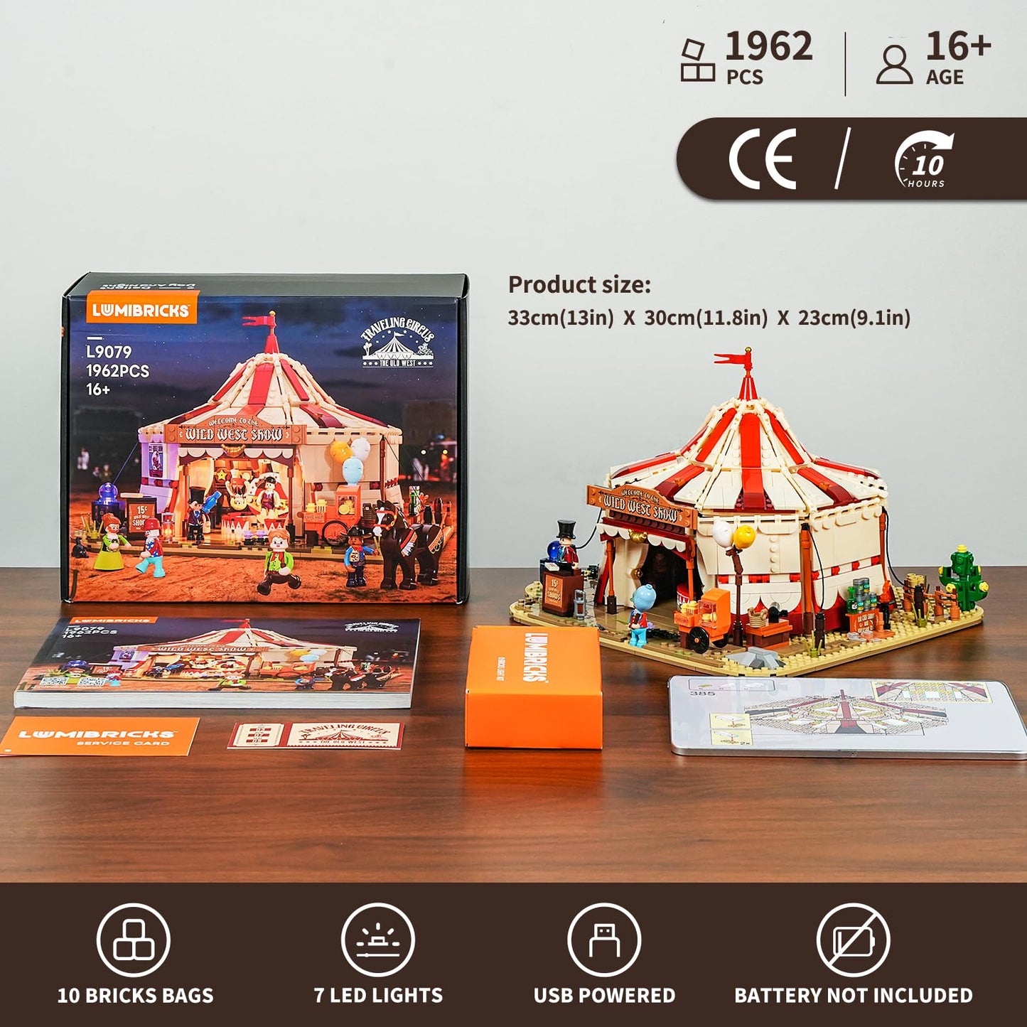 Lumibricks Travelling Circus Lighting Building-Bricks Set – The Wild West Show (1962 Pcs) for Adults & West Lovers