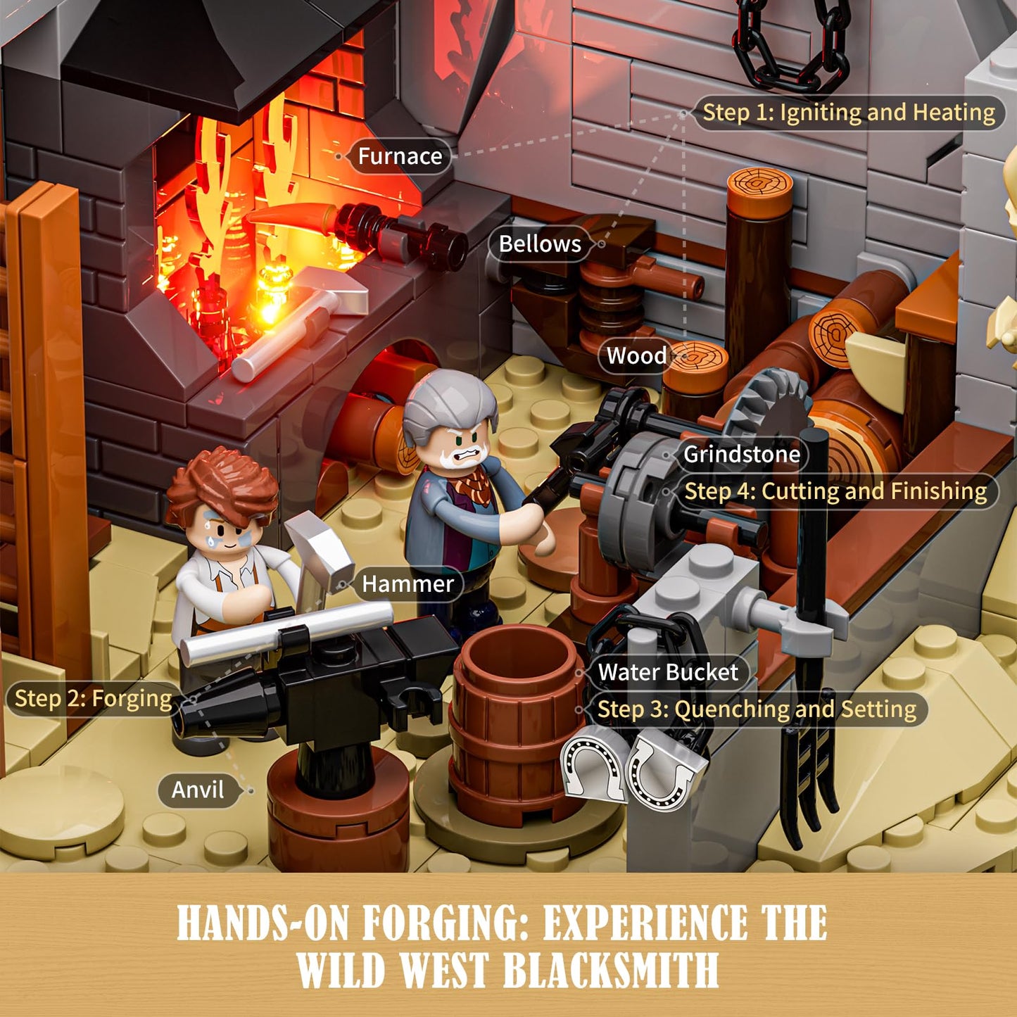 Lumibricks Wild West Blacksmith Lighting Building-Bricks Set – Western Forge House (2042 Pcs)