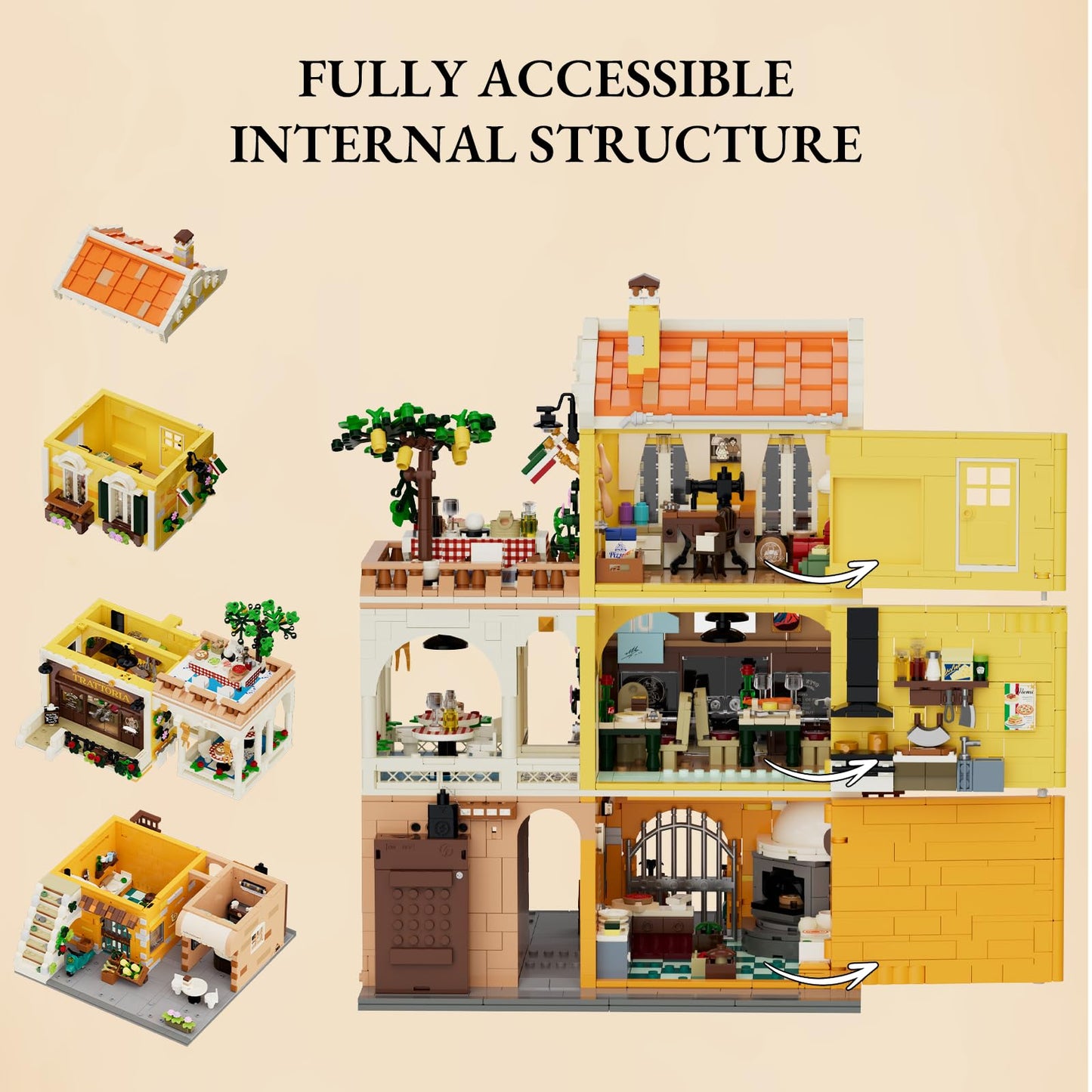 Lumibricks Italian Trattoria Lighting Set – 2868-Piece City Town Modular Build Kit