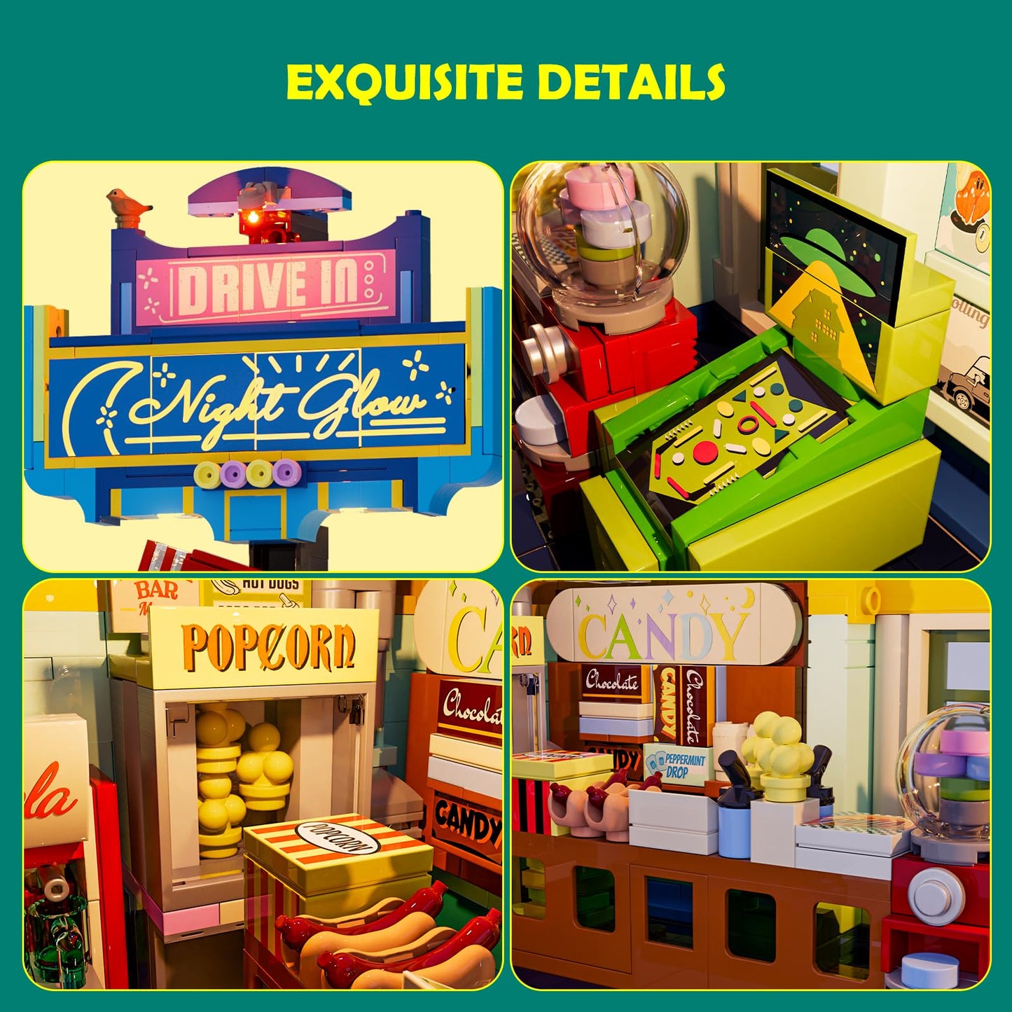 Lumibricks City Drive-in Theater Lighting-Building Set – 1760 Pcs Car Cinema Modular Collection