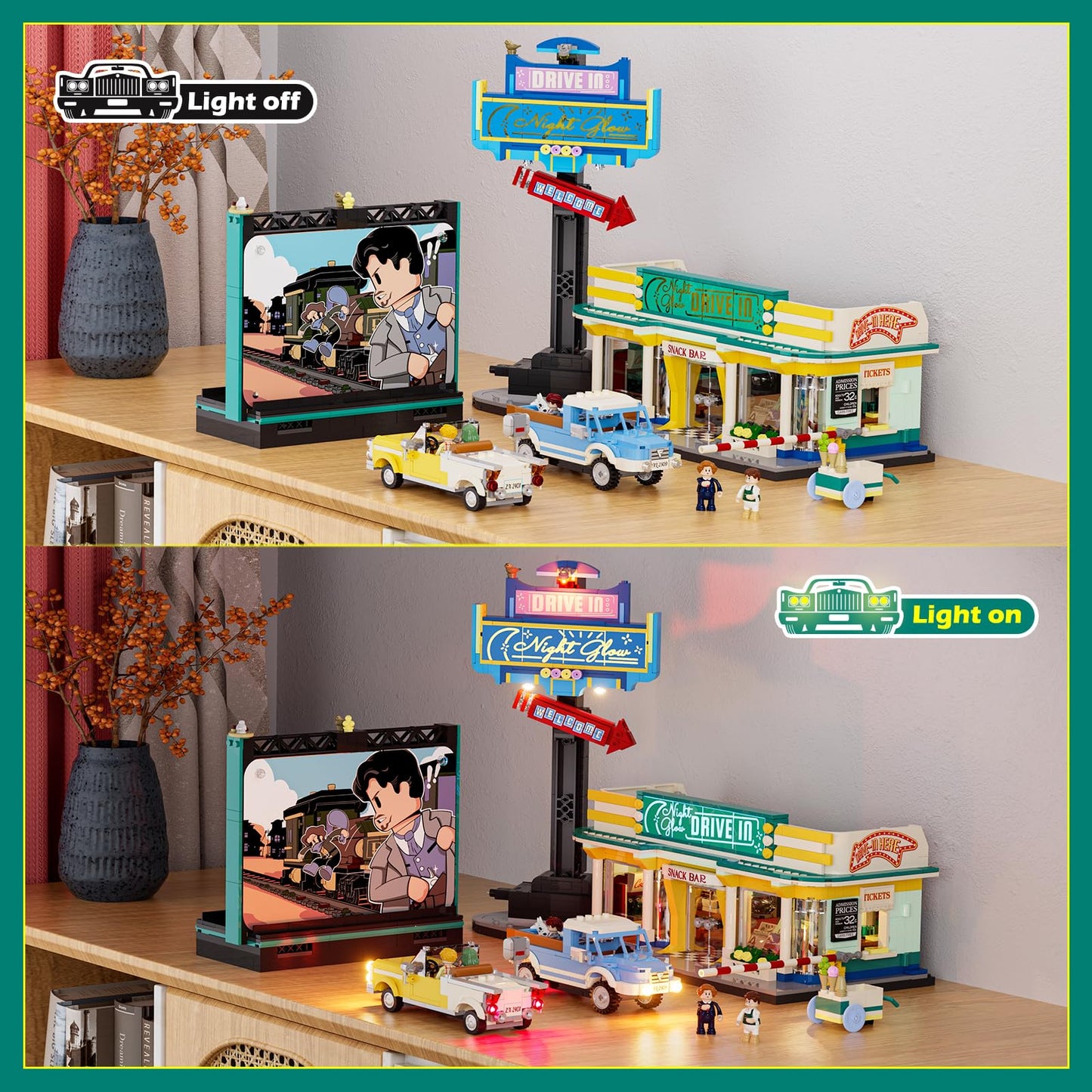Lumibricks City Drive-in Theater Lighting-Building Set – 1760 Pcs Car Cinema Modular Collection