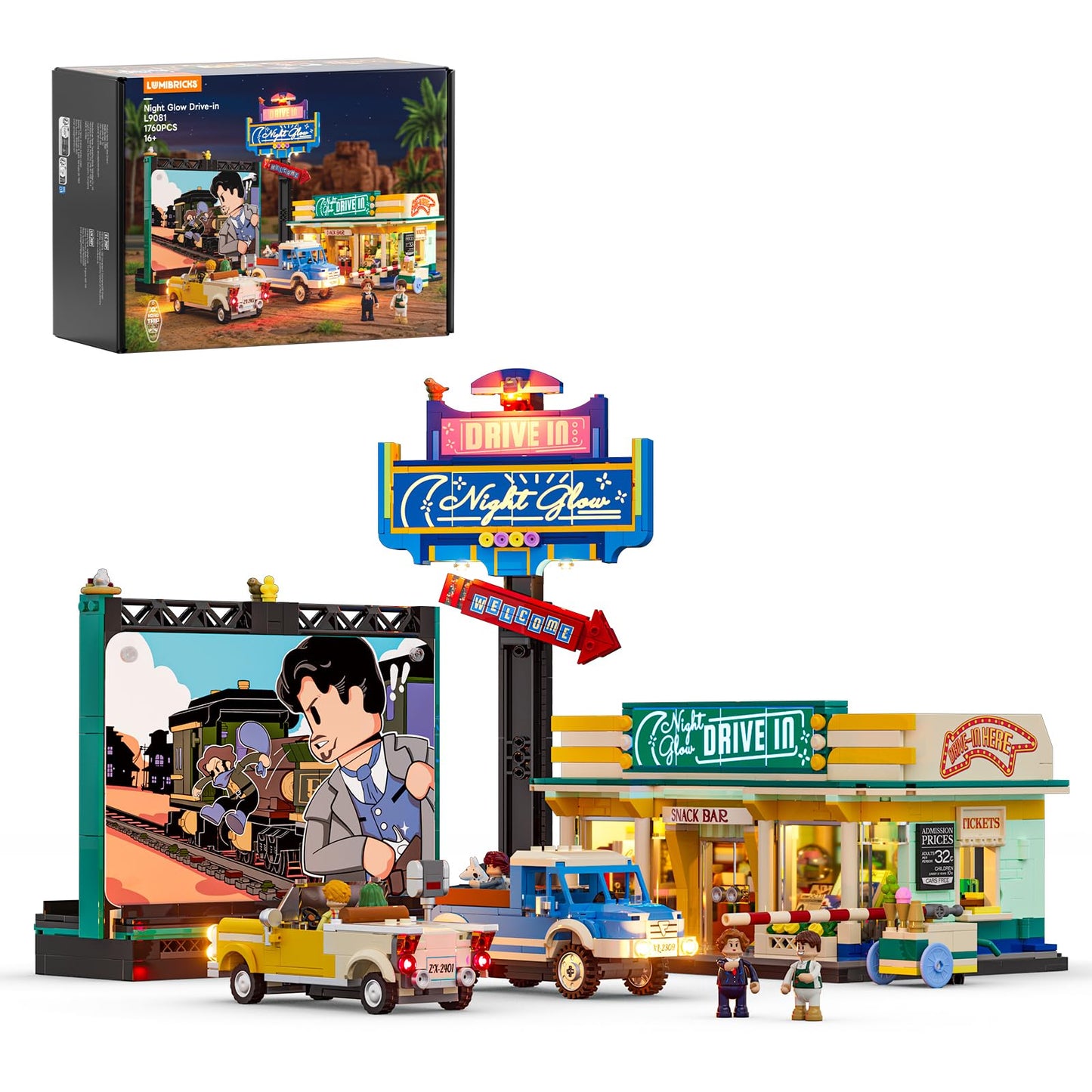 Lumibricks City Drive-in Theater Lighting-Building Set – 1760 Pcs Car Cinema Modular Collection