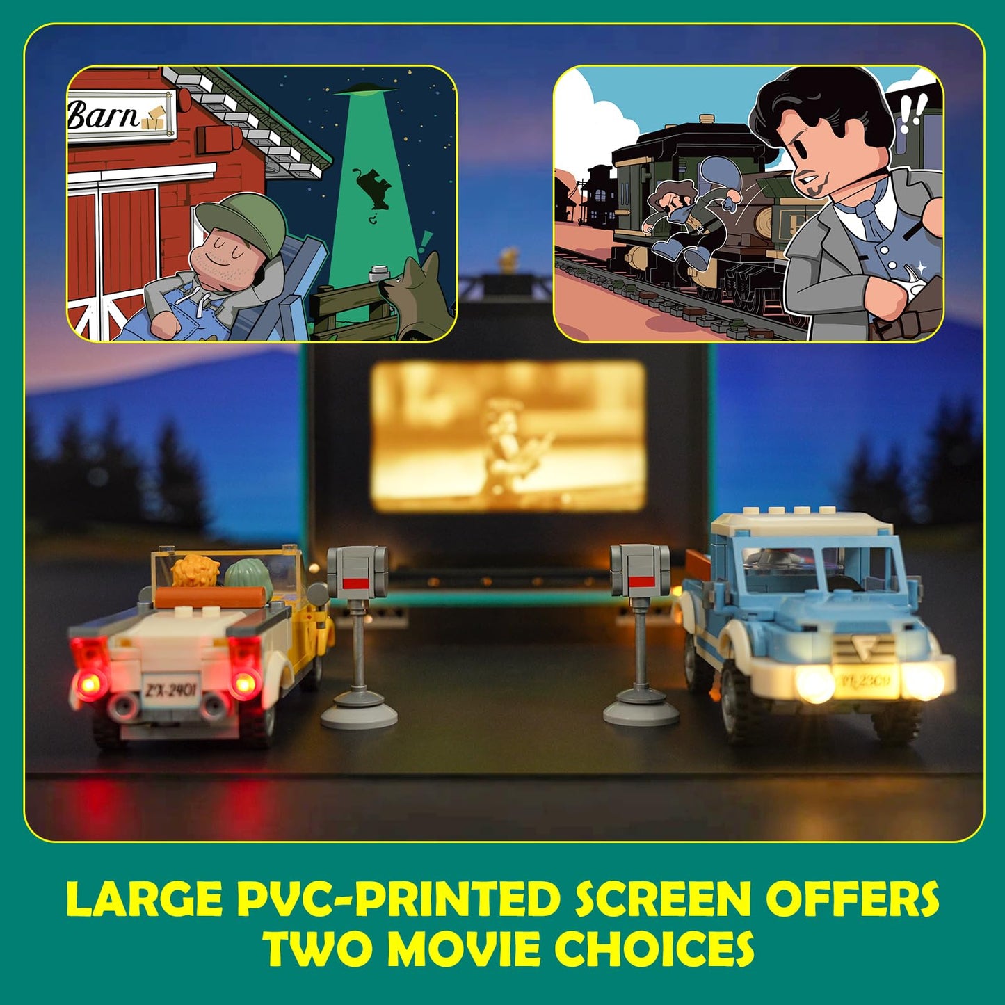 Lumibricks City Drive-in Theater Lighting-Building Set – 1760 Pcs Car Cinema Modular Collection