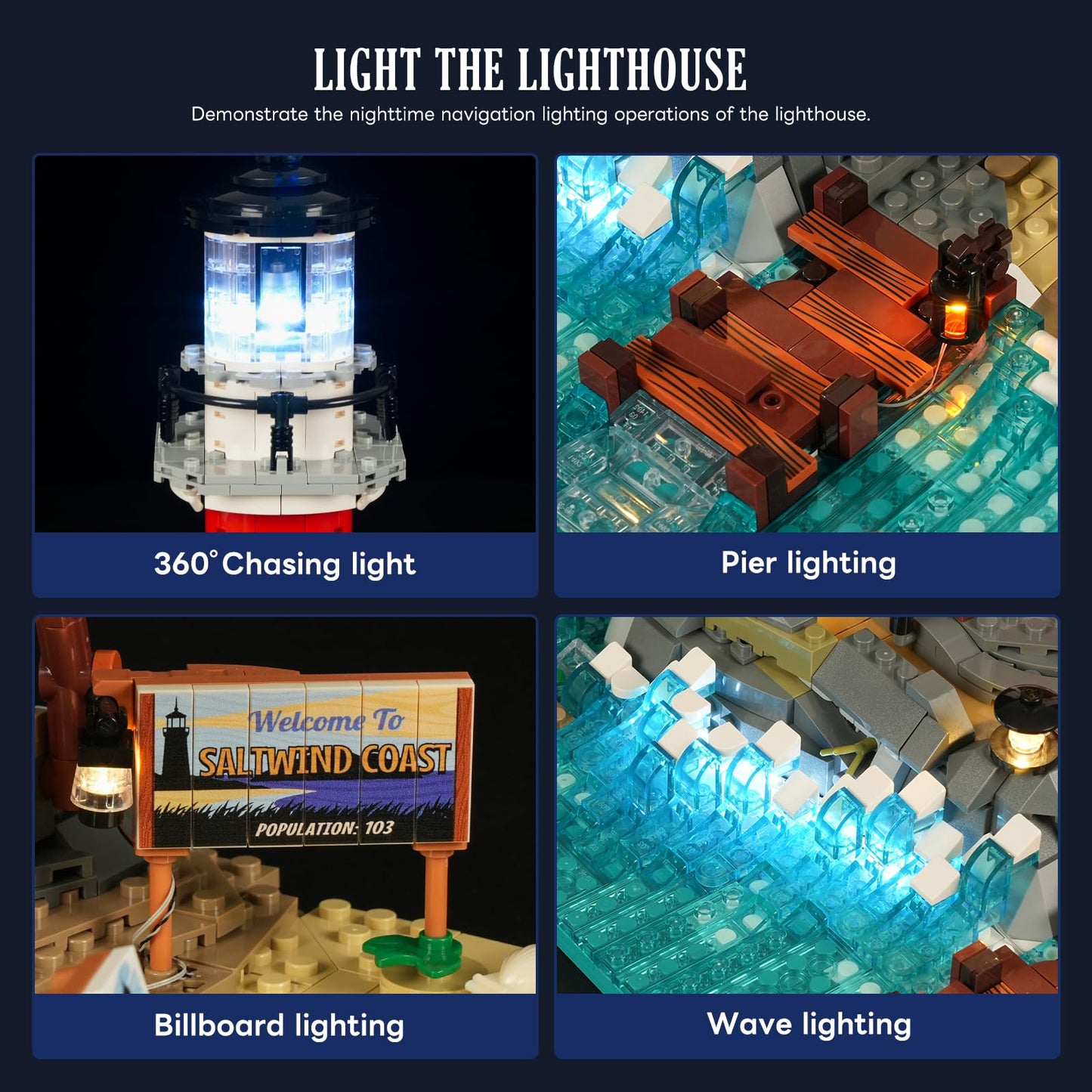 Lumibricks City Sunrise Lighthouse Lighting-Building-Bricks Set – 1632 Pcs Modular Coastal Lighthouse