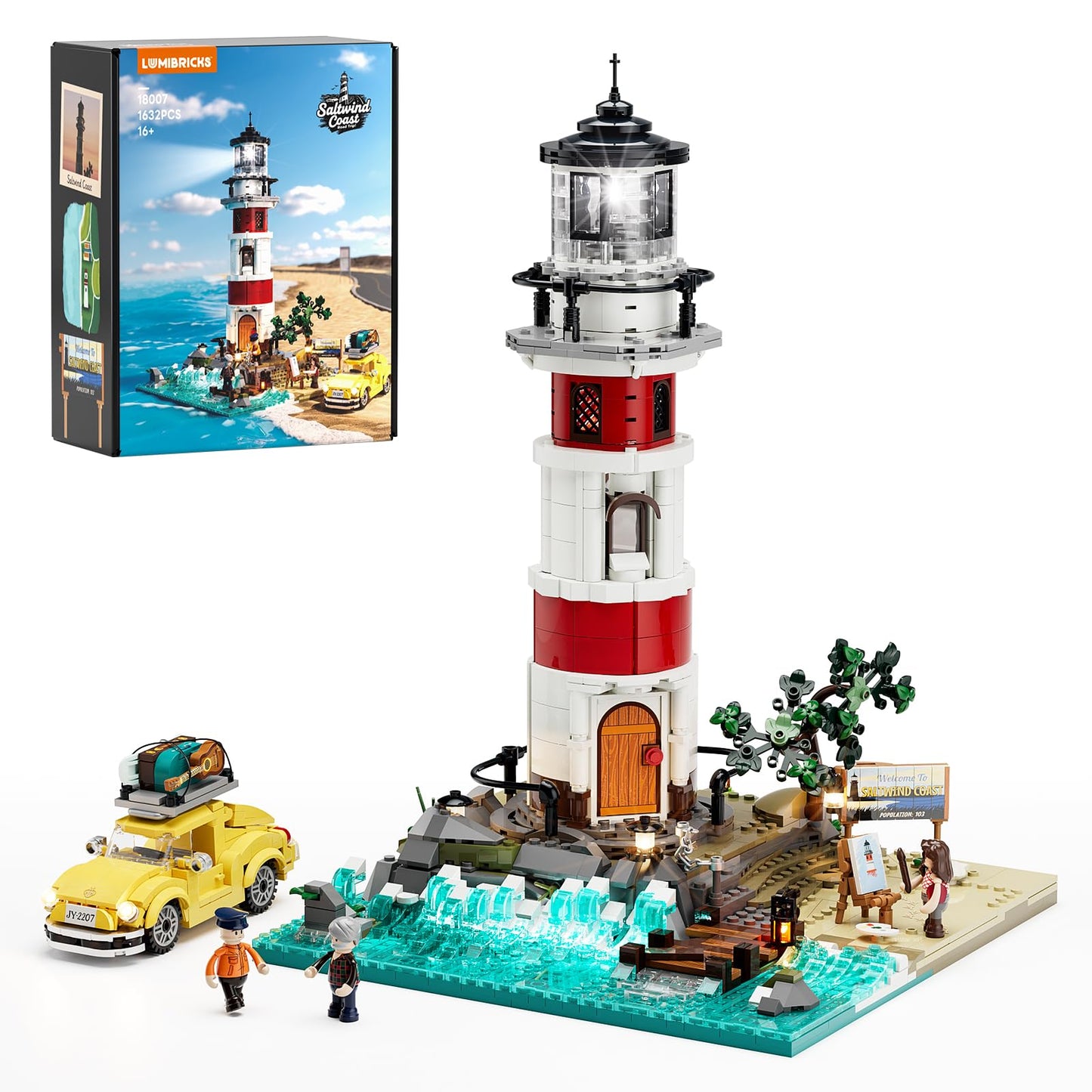 Lumibricks City Sunrise Lighthouse Lighting-Building-Bricks Set – 1632 Pcs Modular Coastal Lighthouse