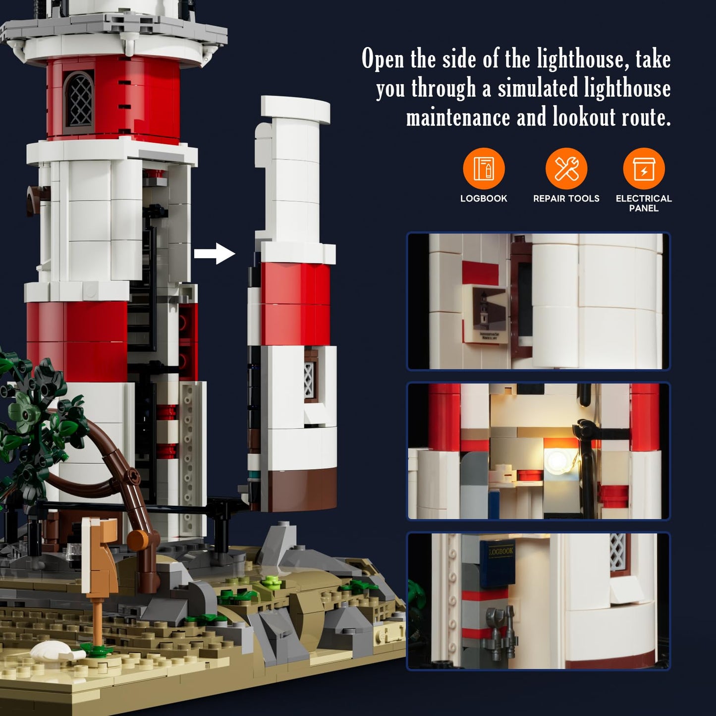 Lumibricks City Sunrise Lighthouse Lighting-Building-Bricks Set – 1632 Pcs Modular Coastal Lighthouse