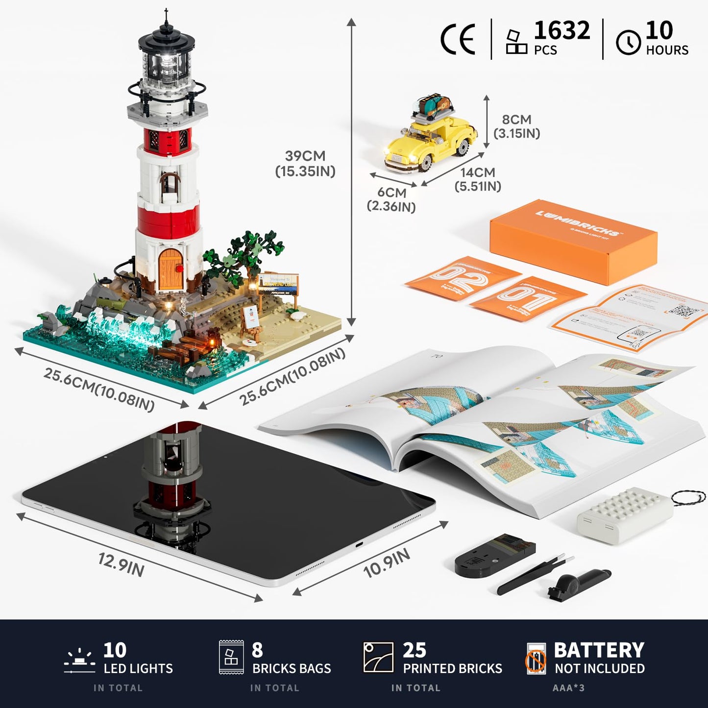 Lumibricks City Sunrise Lighthouse Lighting-Building-Bricks Set – 1632 Pcs Modular Coastal Lighthouse