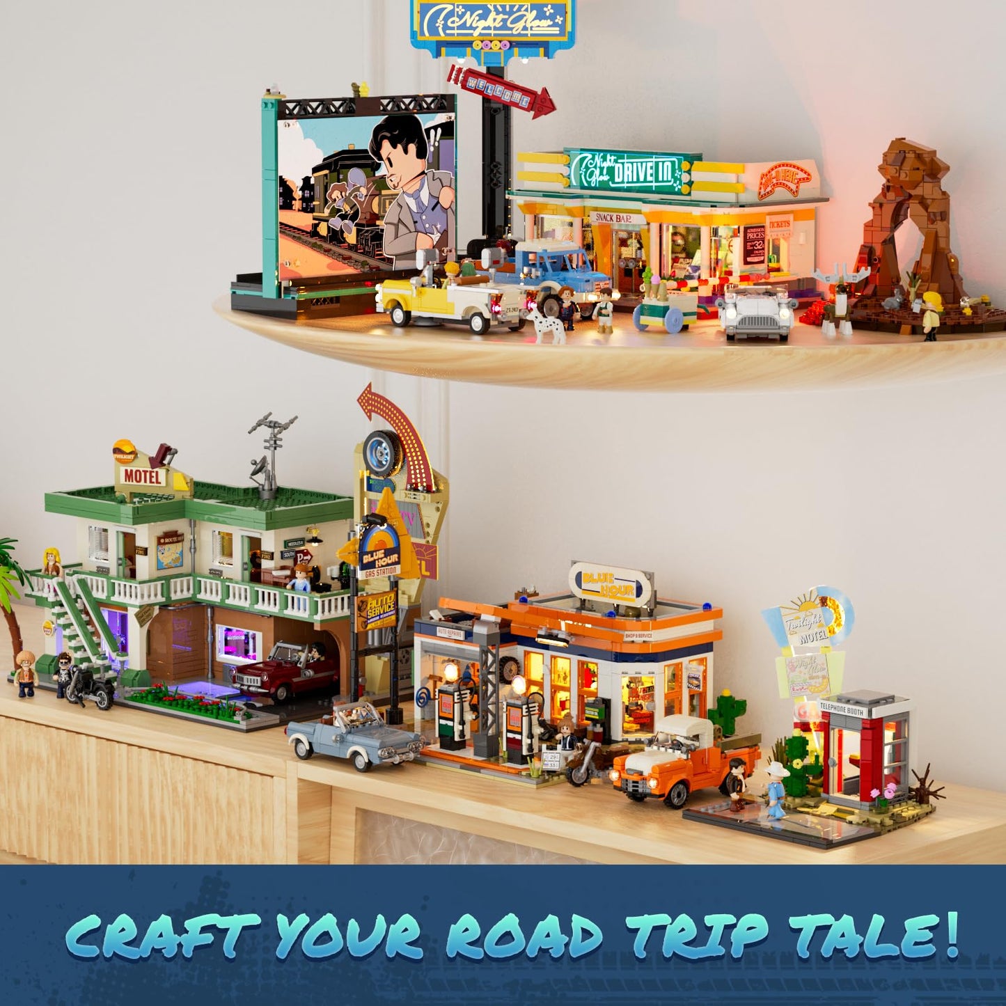 Lumibricks City Sunset-Stopover Lighting-Building Bricks Set – 455 Pcs Road Trip LED Scene