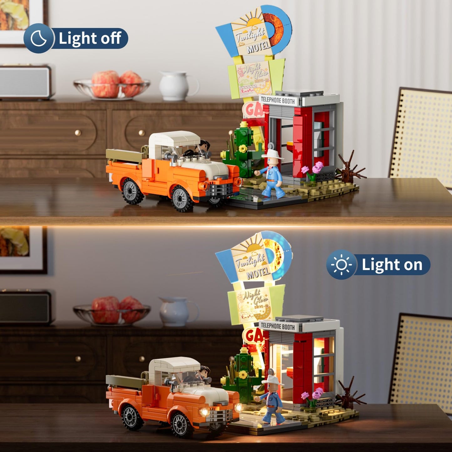 Lumibricks City Sunset-Stopover Lighting-Building Bricks Set – 455 Pcs Road Trip LED Scene