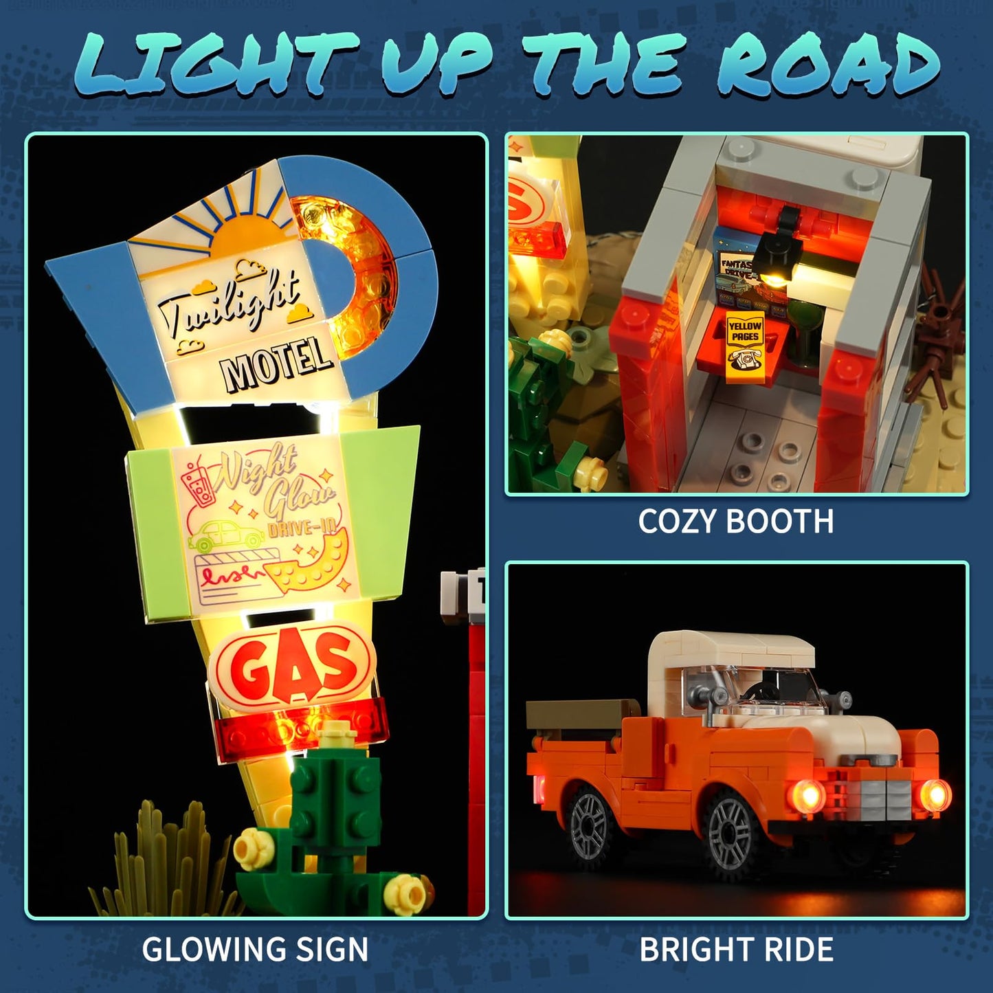 Lumibricks City Sunset-Stopover Lighting-Building Bricks Set – 455 Pcs Road Trip LED Scene