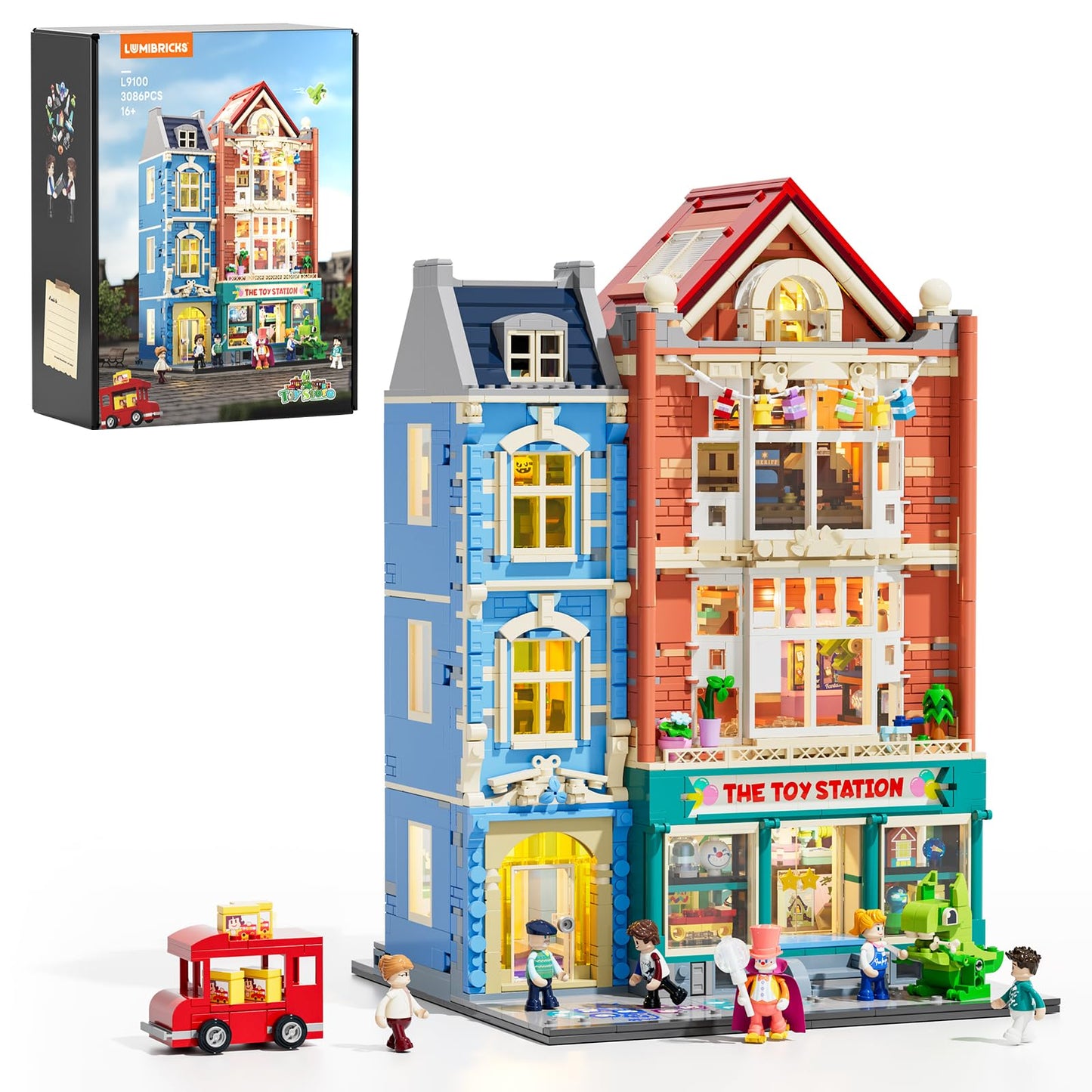 Lumibricks Toy-Store Lighting Building-Bricks Set — City Town Modular Townhouse with LED Display (3086 Pcs)