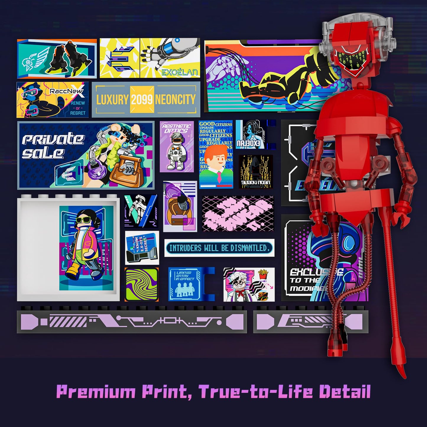 Lumibricks Cyber Couture Galleria Building Set with Light Kit – 2701 Pcs, Futuristic Neon City