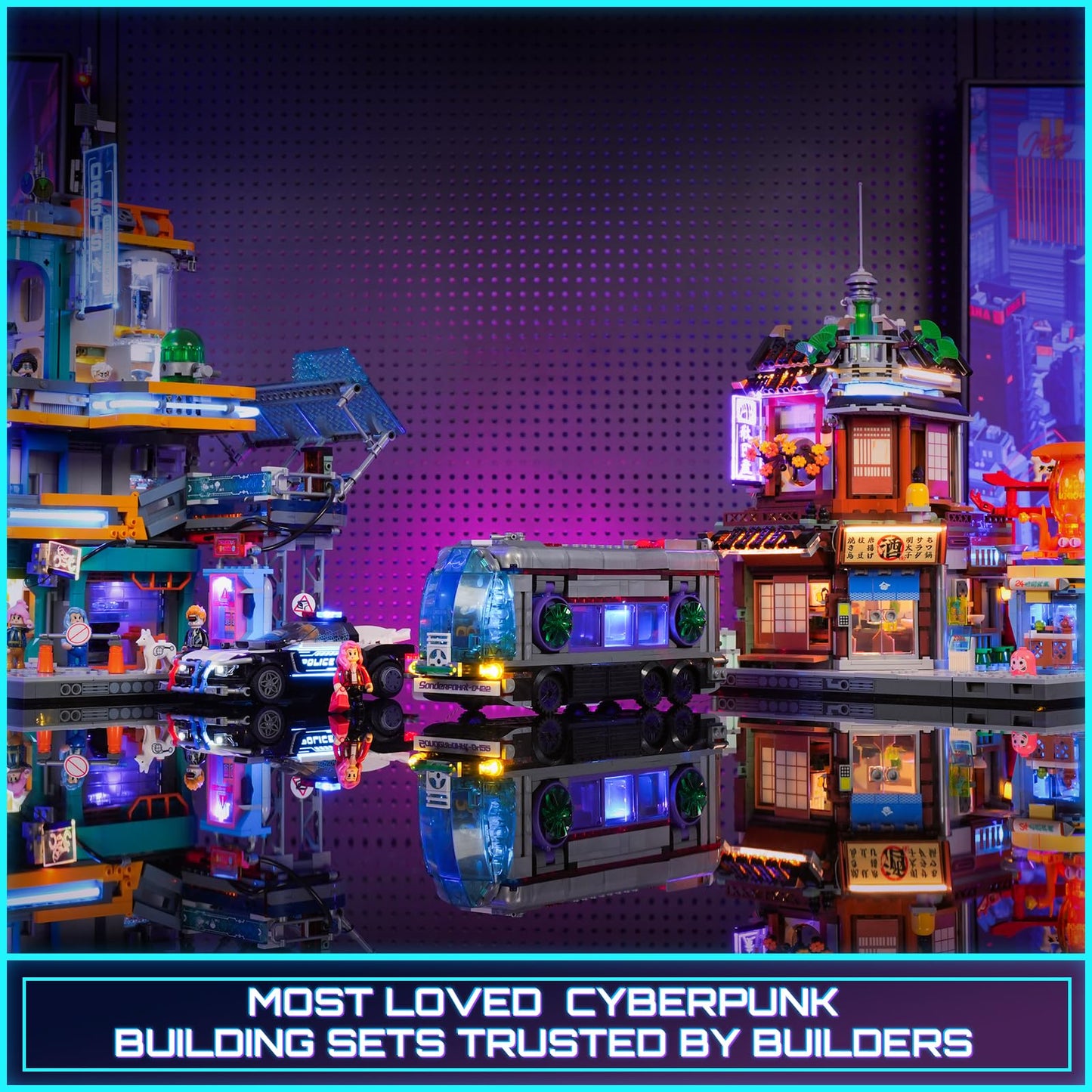Lumibricks Cyberpunk Future-Bus Lighting-Building Bricks Set – 605 Pcs, 2-in-1 Car Model with LED Lights