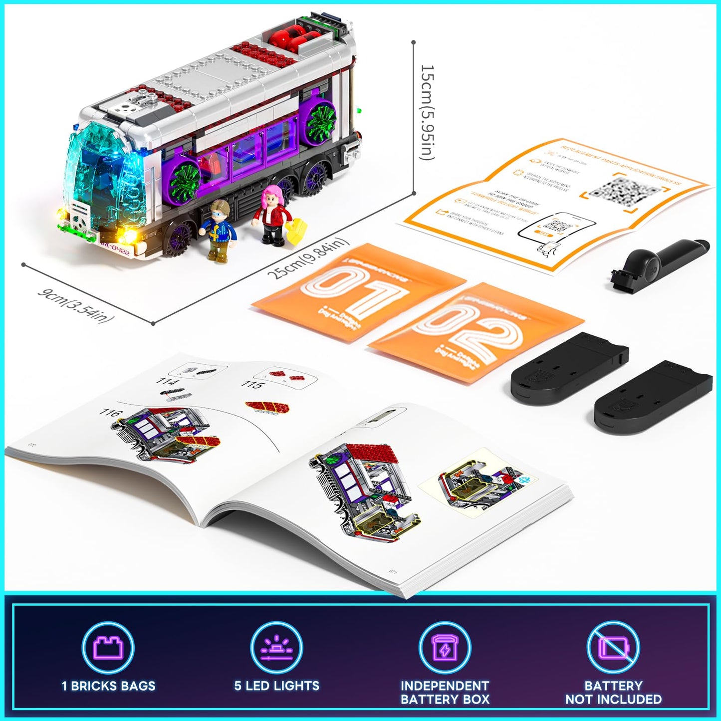 Lumibricks Cyberpunk Future-Bus Lighting-Building Bricks Set – 605 Pcs, 2-in-1 Car Model with LED Lights