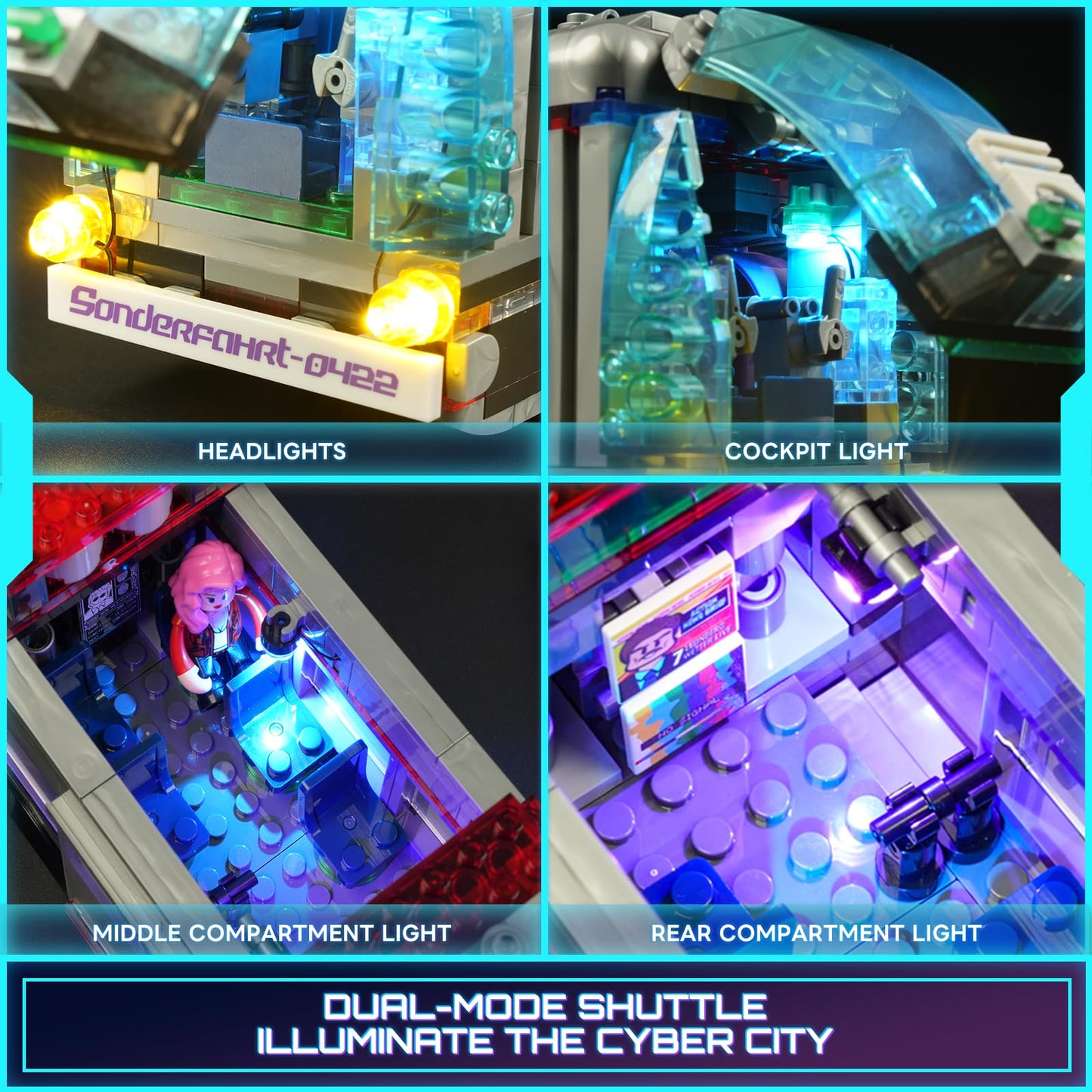 Lumibricks Cyberpunk Future-Bus Lighting-Building Bricks Set – 605 Pcs, 2-in-1 Car Model with LED Lights