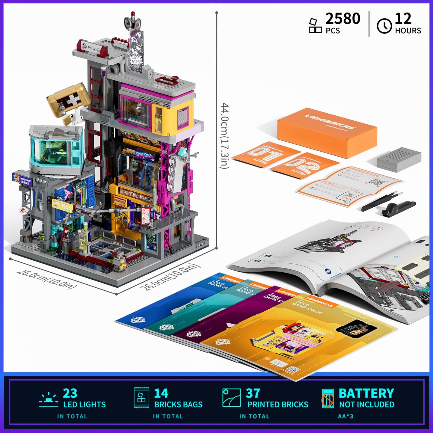 Lumibricks Cyberpunk Game Stack – Neon City LED Display Kit (2580 Pcs)