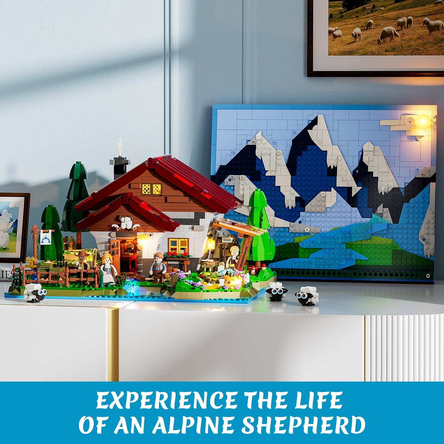 Lumibricks Farm Shepherd's-Cottage Lighting Building-Bricks Set | Alpine Sheep Farm LED Display (2265 Pcs)