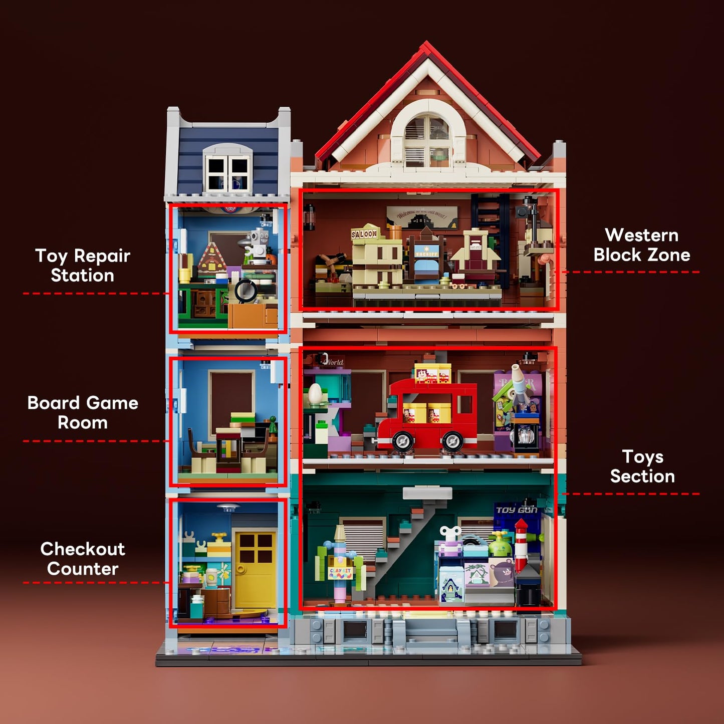 Lumibricks Toy-Store Lighting Building-Bricks Set — City Town Modular Townhouse with LED Display (3086 Pcs)