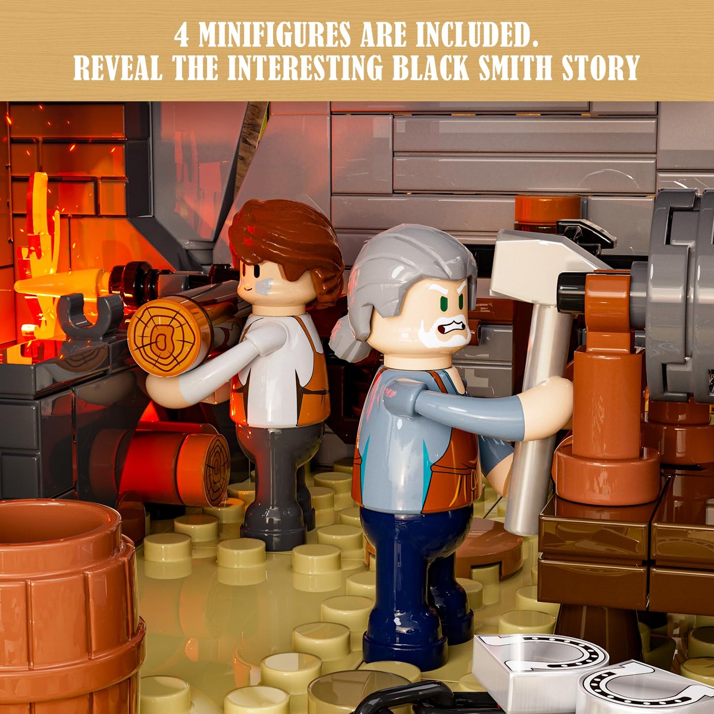 Lumibricks Wild West Blacksmith Lighting Building-Bricks Set – Western Forge House (2042 Pcs)