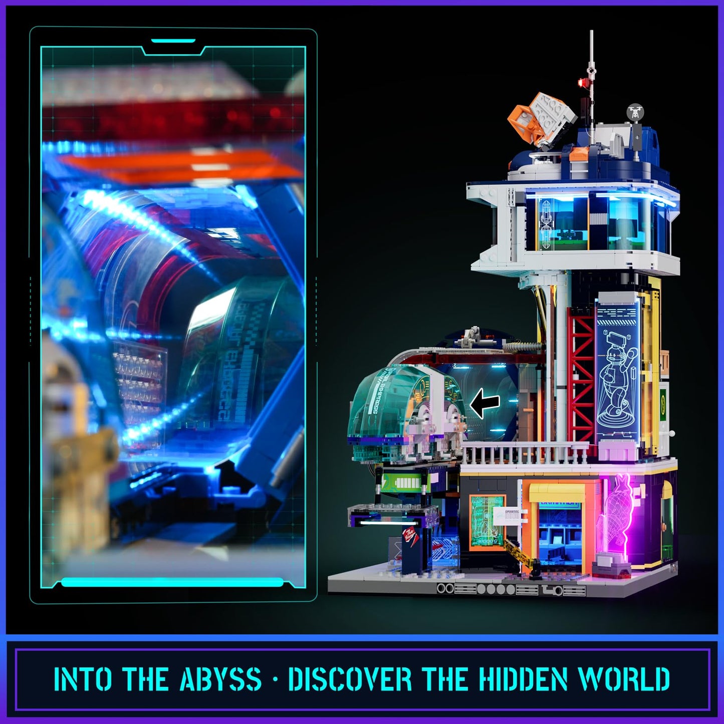 Lumibricks Cyberpunk Floating Train Station Lighting Set | 2760 Pcs