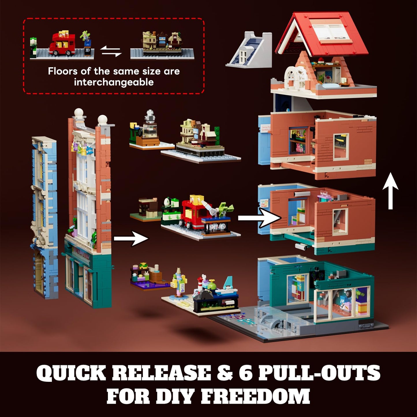 Lumibricks Toy-Store Lighting Building-Bricks Set — City Town Modular Townhouse with LED Display (3086 Pcs)