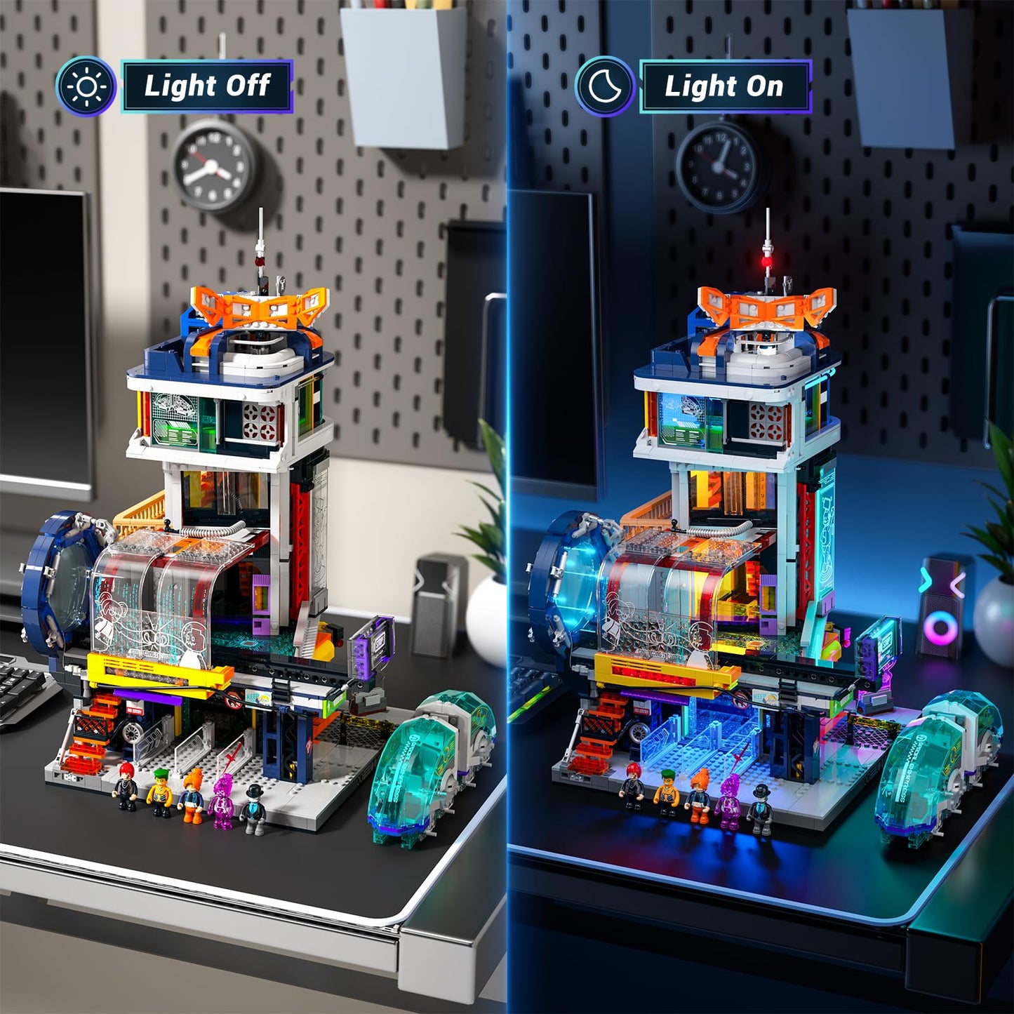 Lumibricks Cyberpunk Floating Train Station Lighting Set | 2760 Pcs