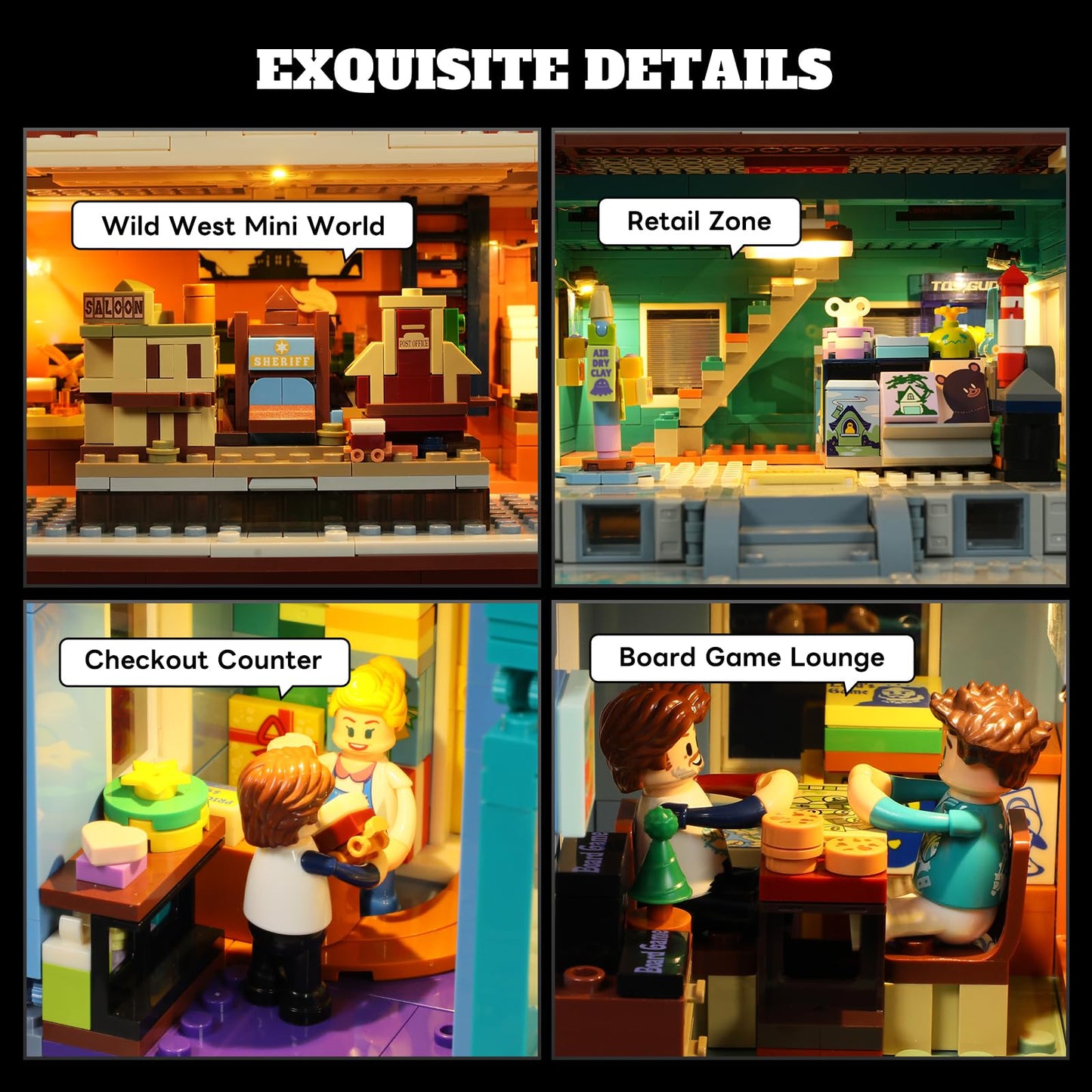 Lumibricks Toy-Store Lighting Building-Bricks Set — City Town Modular Townhouse with LED Display (3086 Pcs)