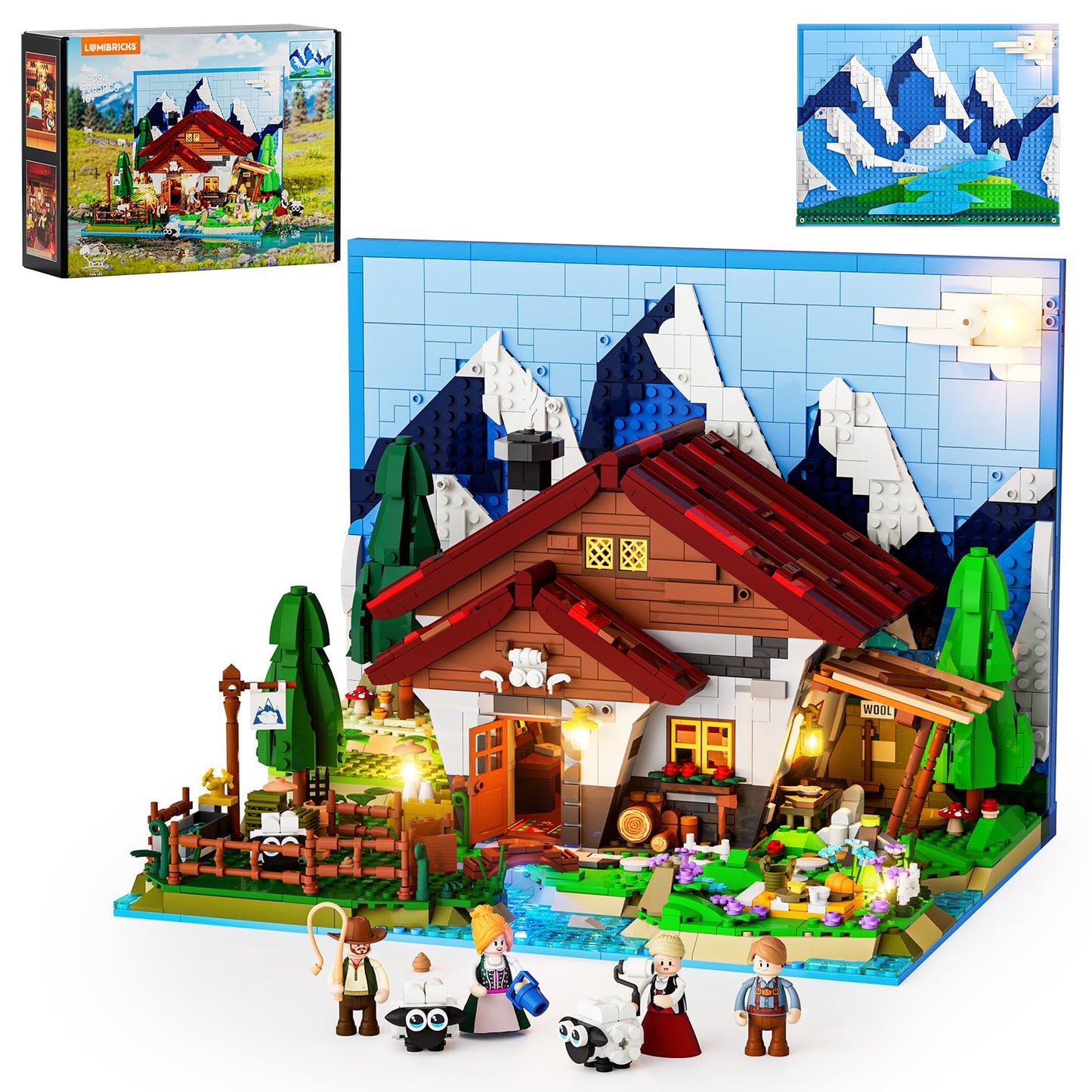 Lumibricks Farm Shepherd's-Cottage Lighting Building-Bricks Set | Alpine Sheep Farm LED Display (2265 Pcs)