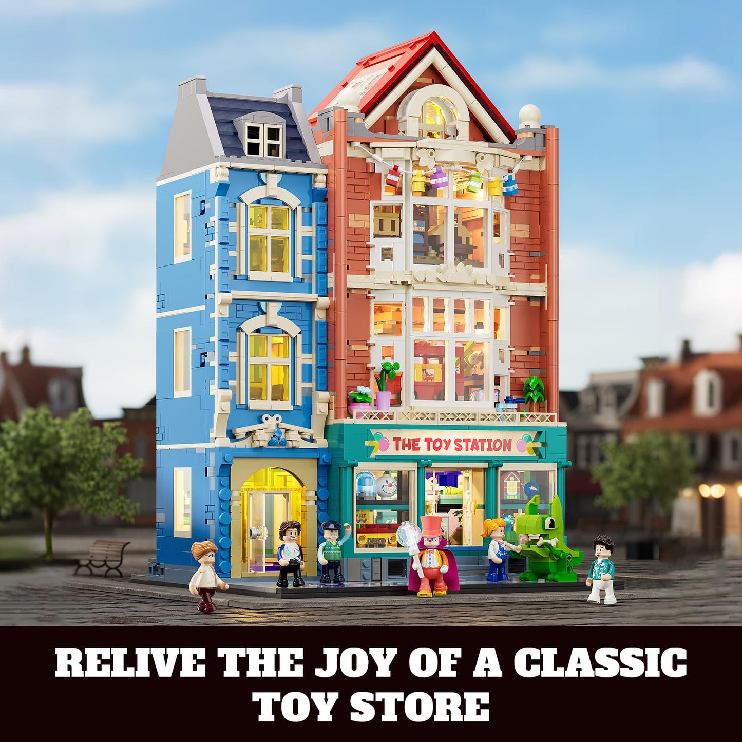 Lumibricks Toy-Store Lighting Building-Bricks Set — City Town Modular Townhouse with LED Display (3086 Pcs)